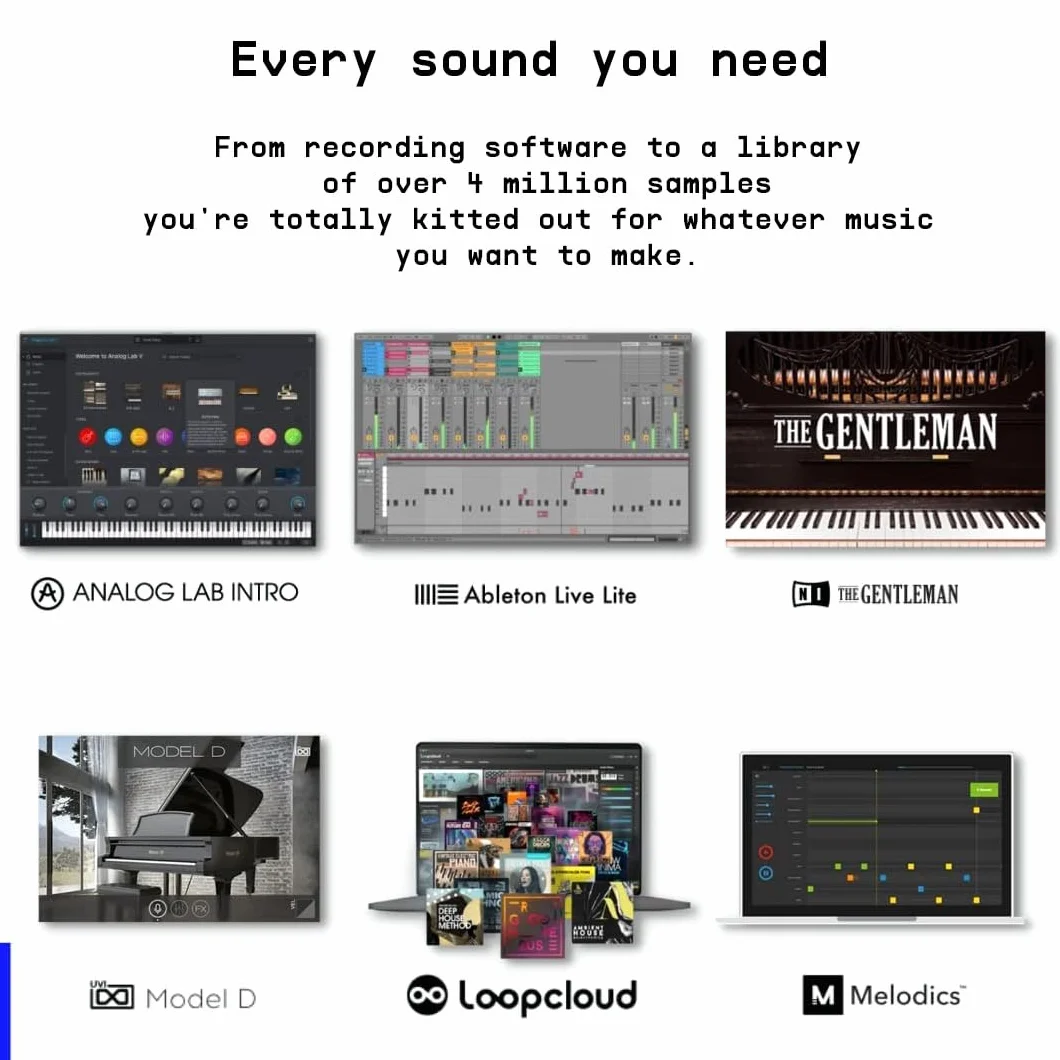 Arturia - MiniLab 3 - Controlador MIDI Universal para Producción Musical, con Paquete de Software Todo en Uno - 25 Teclas, 8 Pads Multicolor - Negro