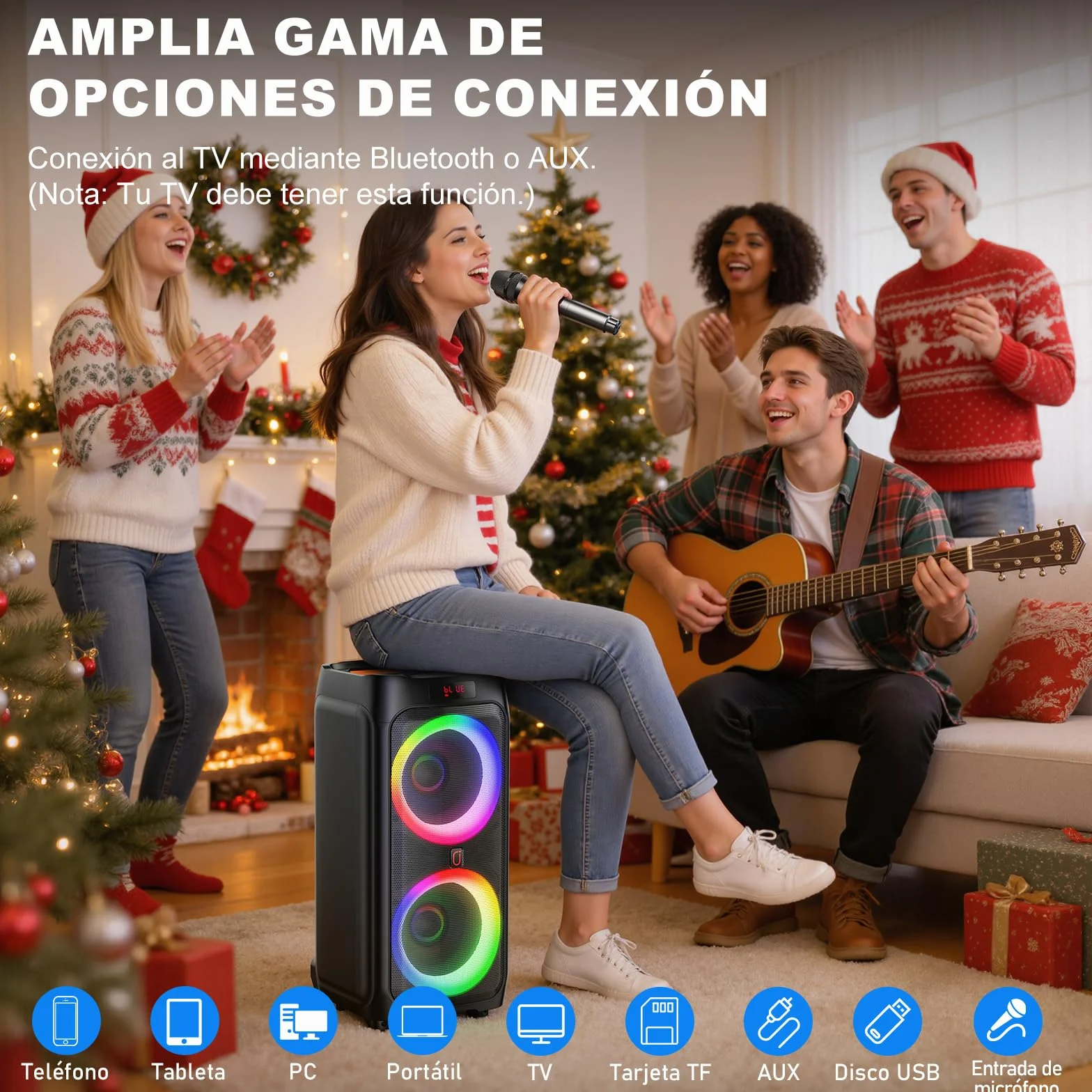 HWWR Karaoke con 2 Micrófonos Inalámbricos para Adultos,8" Altavoz Bluetooth Grande para Fiestas con 500W de Pico de Potencia, Ruedas Rodantes y Carro, Sistema PA con Luz LED Disco para Fiesta en casa