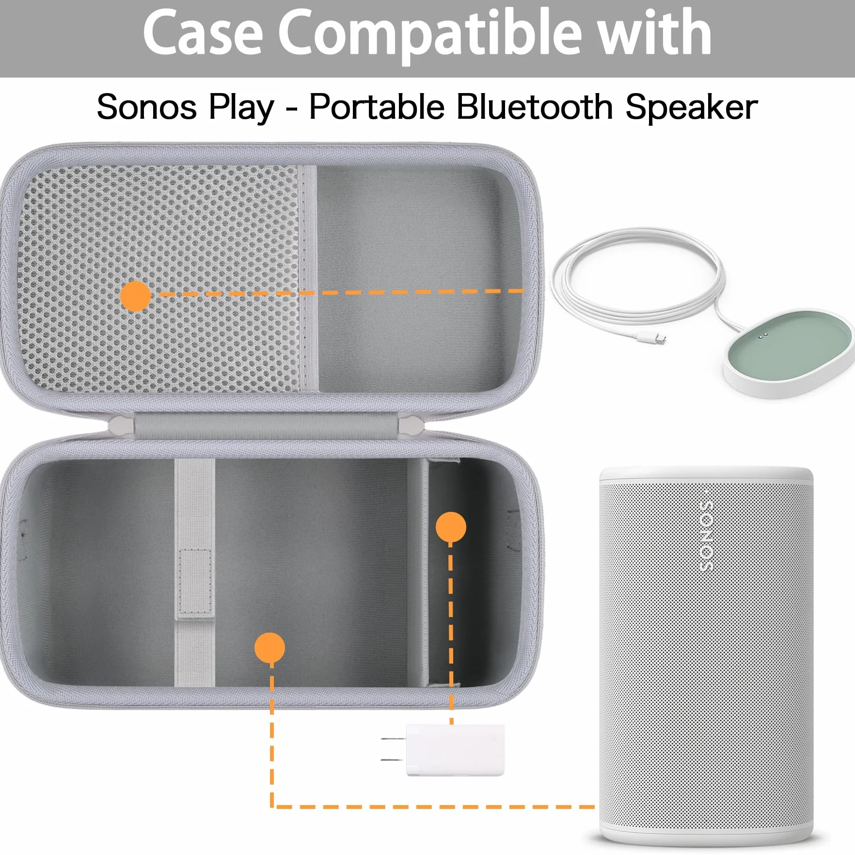 co2CREA Duro Viajar Caja Estuche Funda para Sonos Play Altavoz portátil, Compatible con el Asiento de Carga(Funda Solo,Case Only)