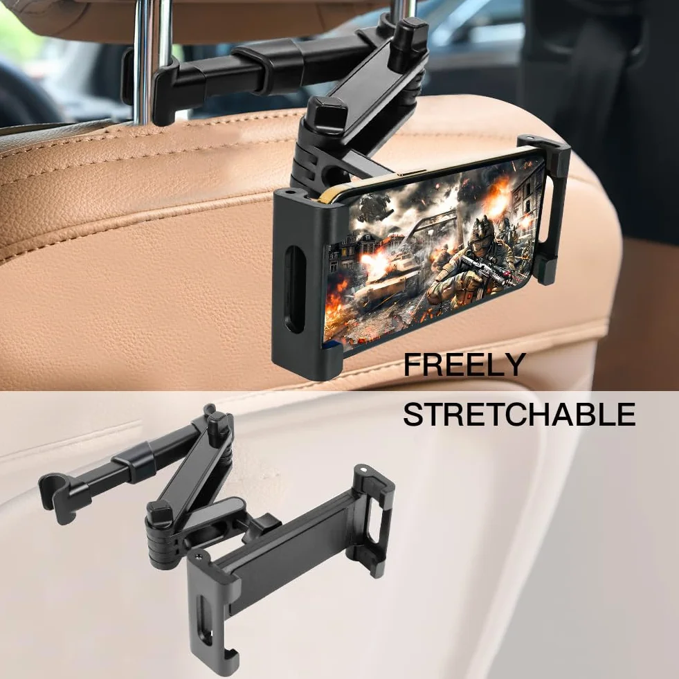 URAQT Soporte Tablet Coche, Tablet para Coche Reposacabezas con Apoyo 360 Rotación y Soporte Extensible, Soporte Compatible iPad Coche para Todos Los 4,7~11 Pulgadas del Teléfono,Tableta