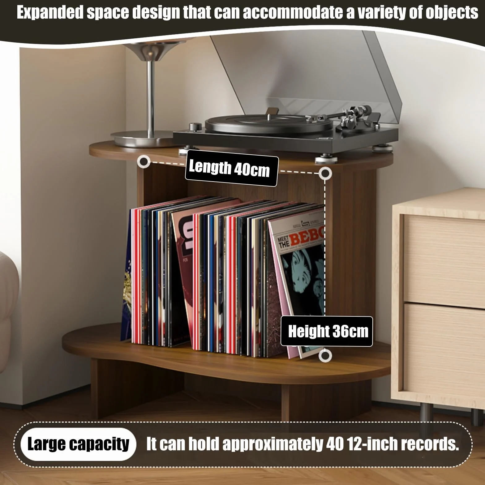 Soporte para Tocadiscos de 2 Niveles, Mesa para Discos de Vinilo para Discos, Muebles de Grabador, Estantería para Estudio, Dormitorio, Estilo Industrial(Negro)