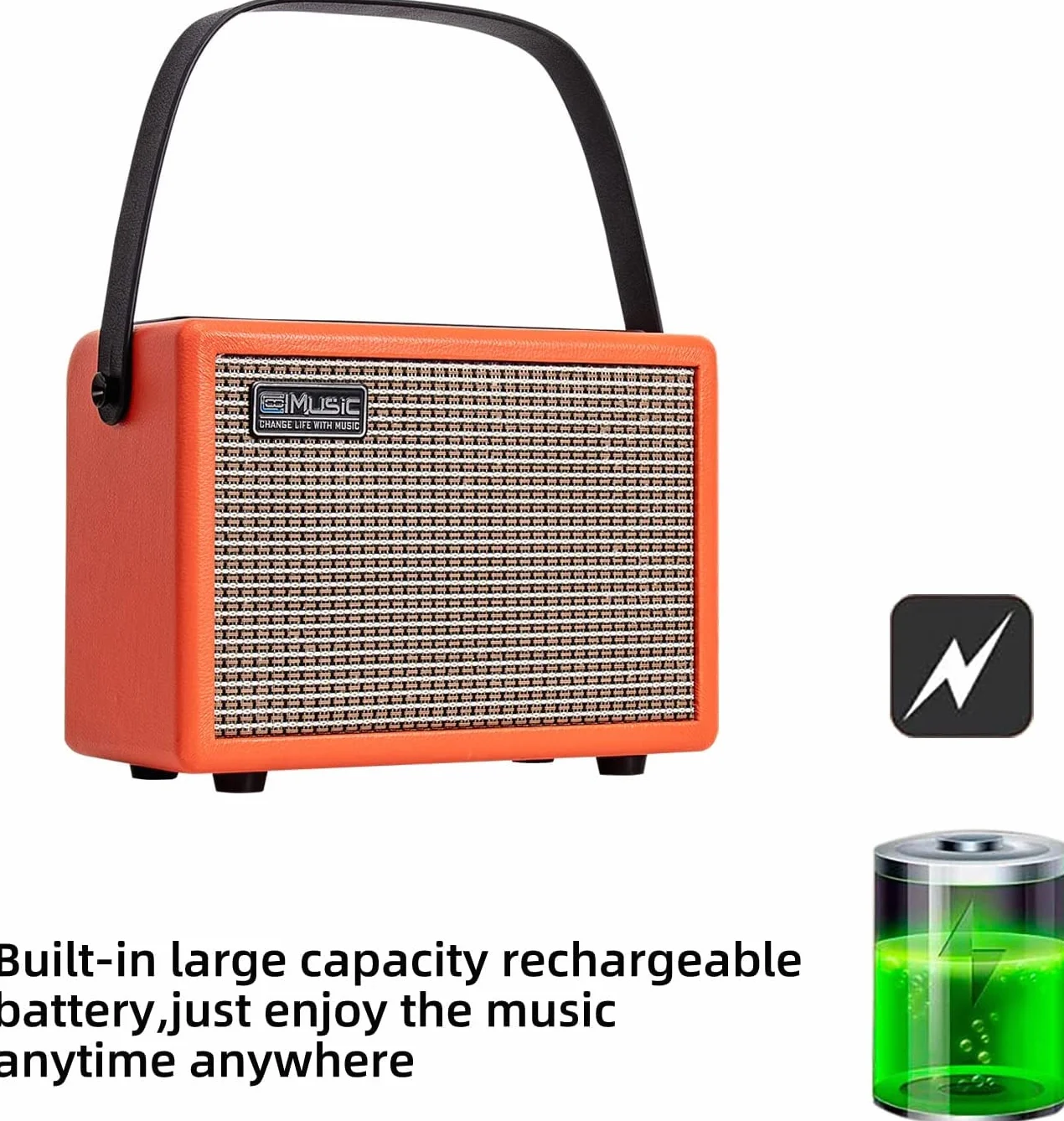Coolmusic 15G portátil con Bluetooth amplificador de guitarra acústica, amplificador de guitarra eléctrica, con ganancia y reverberación(naranja)