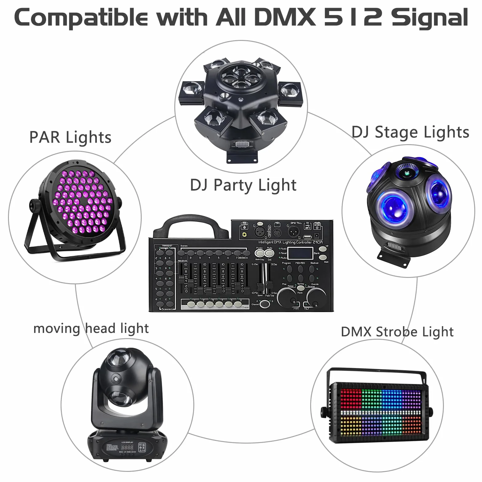 Consola de iluminación DMX, controlador DMX 512 de 240 canales para luces DJ, equipada con función de respaldo de datos USB, color negro