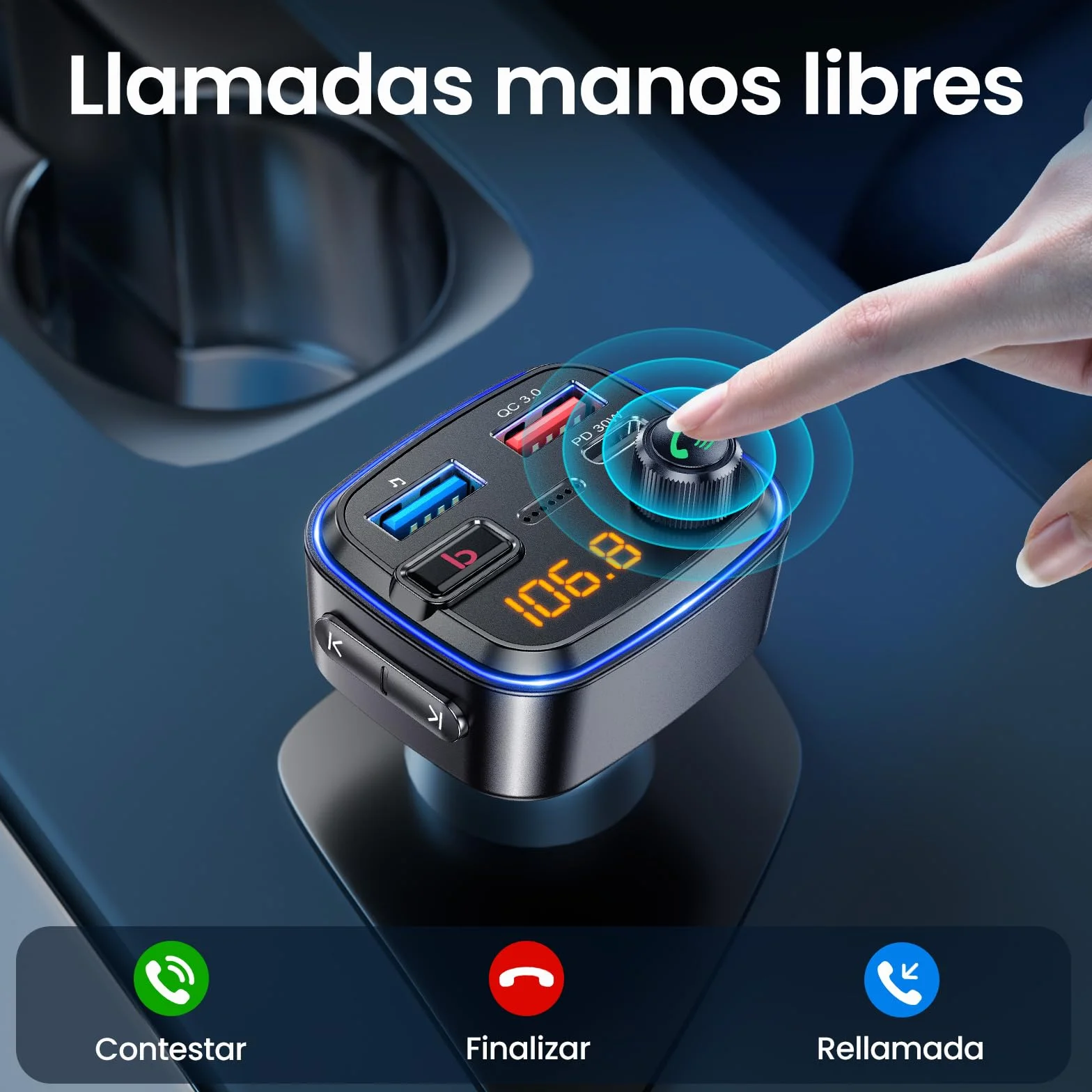 Gizmovine Transmisor FM Bluetooth Coche USB C PD 30W QC3.0 18W Manos Libres