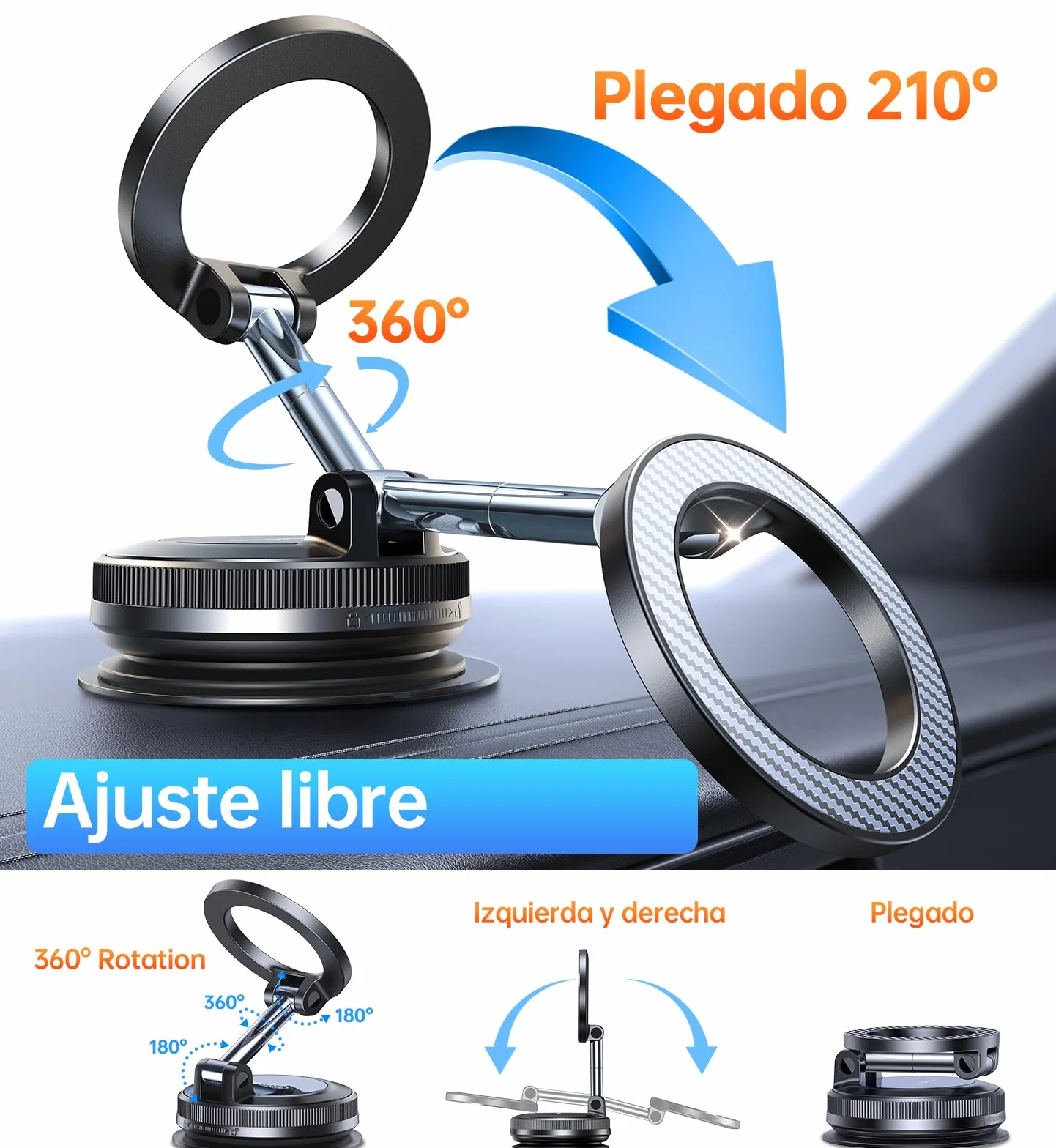 Coolpow Soporte Móvil Coche Magsafe 360° Ajustable Magnético Ventosa Potente para iPhone 17 16