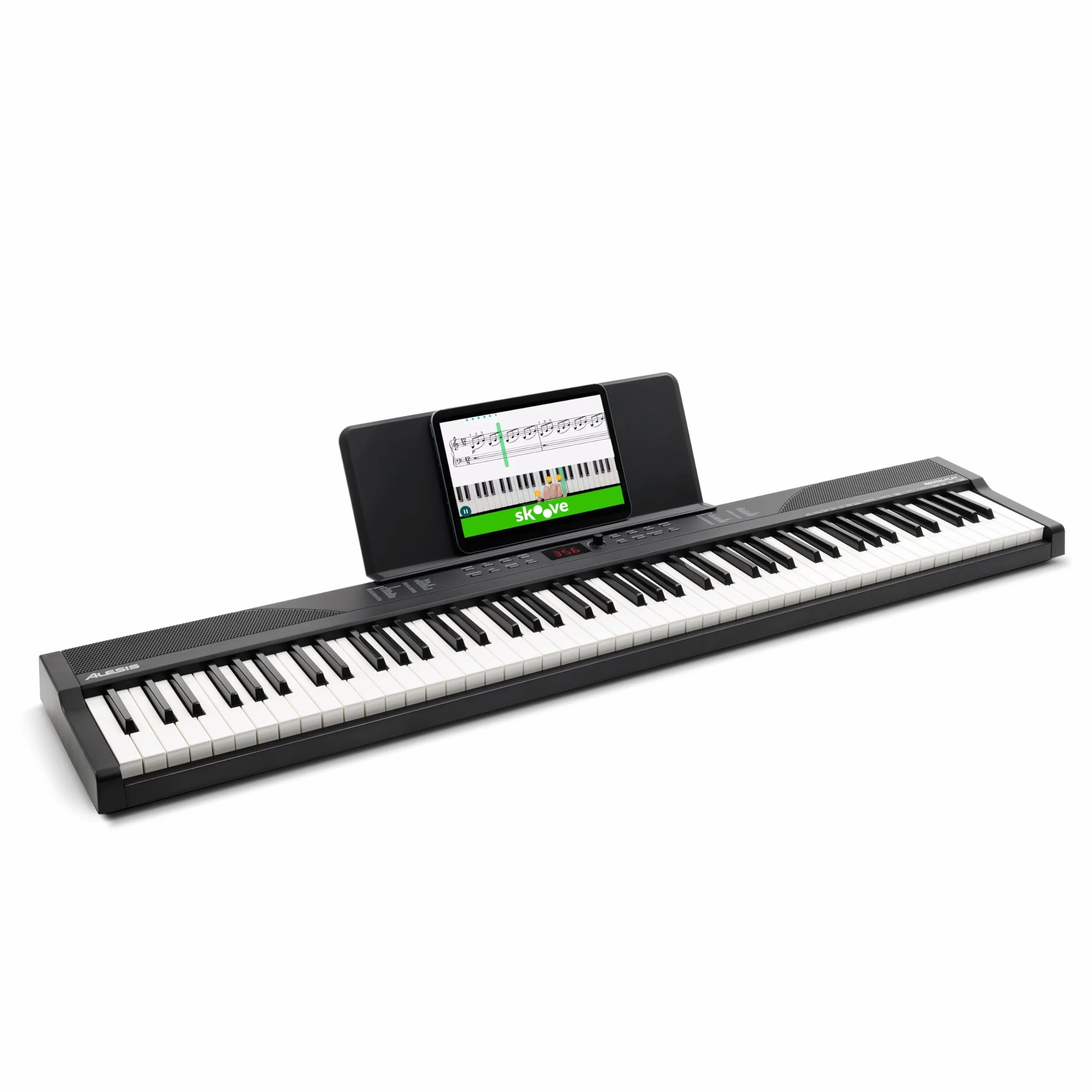 Alesis Teclado Piano con 88 Teclas y 480 Sonidos, Altavoces, MIDI USB, Estuche, Soporte, Auriculares, Pedal y Lecciones de Piano Incluidas