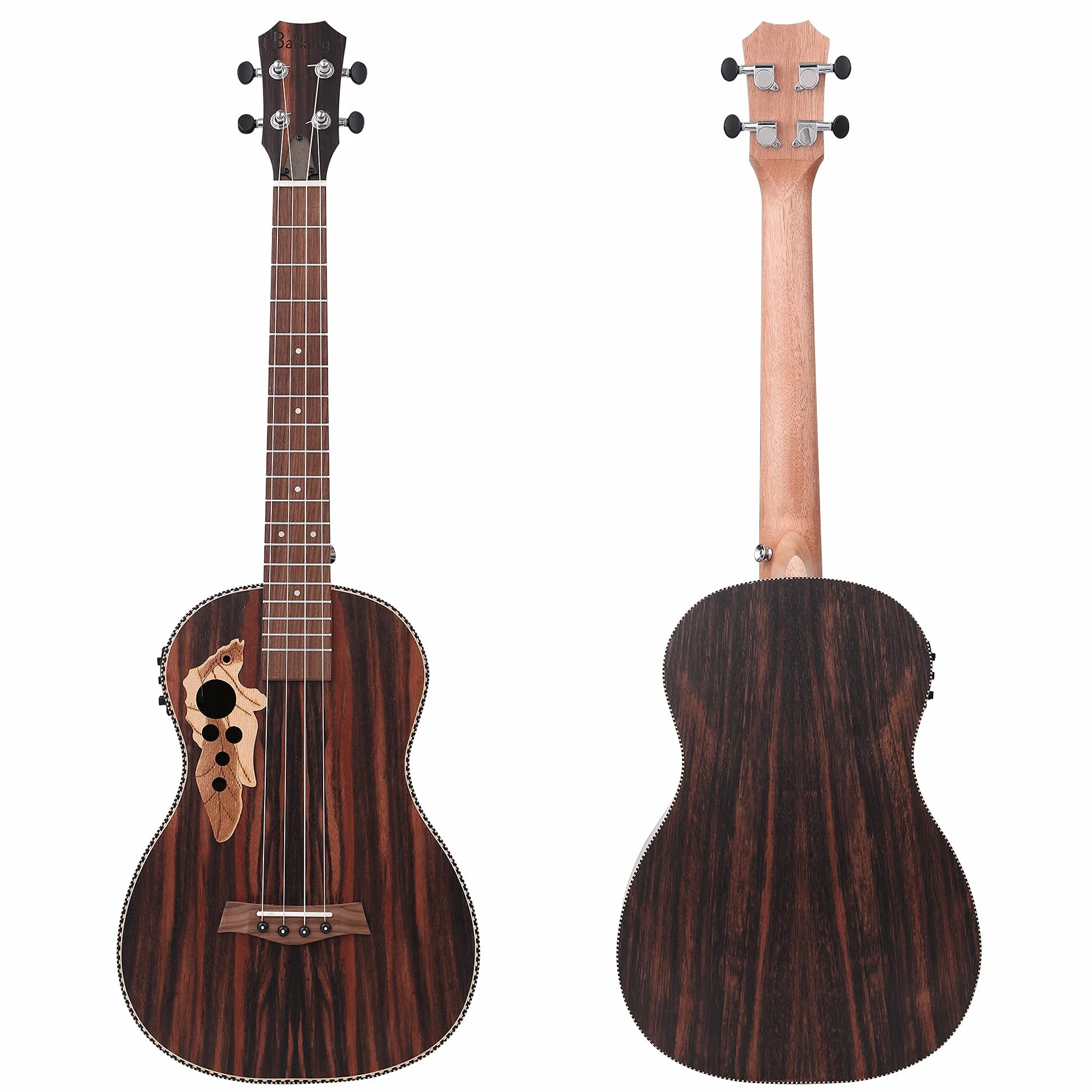 Batking Ukelele Baritono, 30 Pulgadas Blackwood acústico eléctrico barítono ukulele con bolsa, correa, cuerdas de nailon, afinador eléctrico, púa, agitador