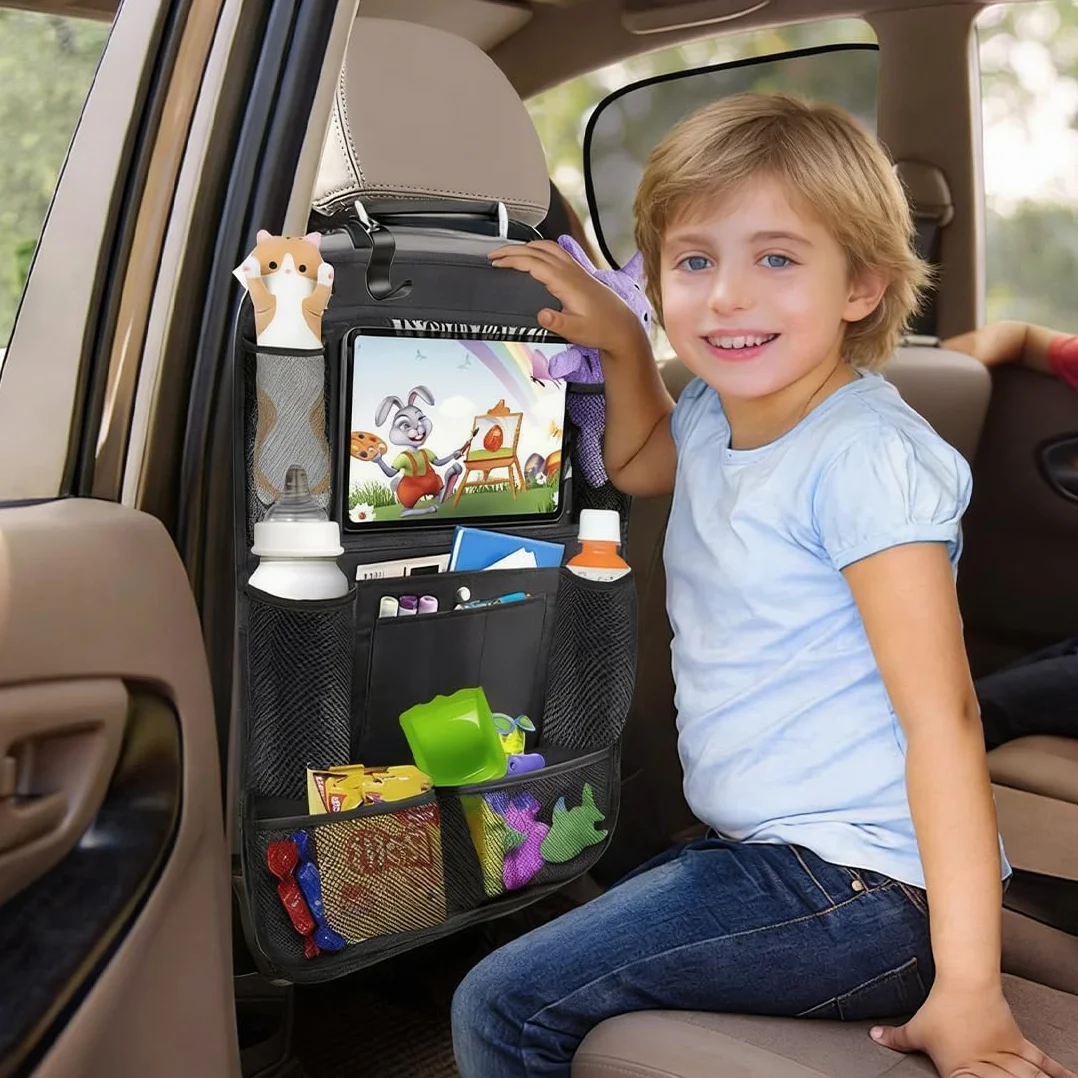 Soporte de Tableta Coche Reposacabezas,Bolsa Porta Tableta Coche - Accesorio de Viaje, para Tableta Infantil/Tableta/Móviles (4,7-13 pulgadas), Almacenamiento para Cosas Pequeñas & Vasos