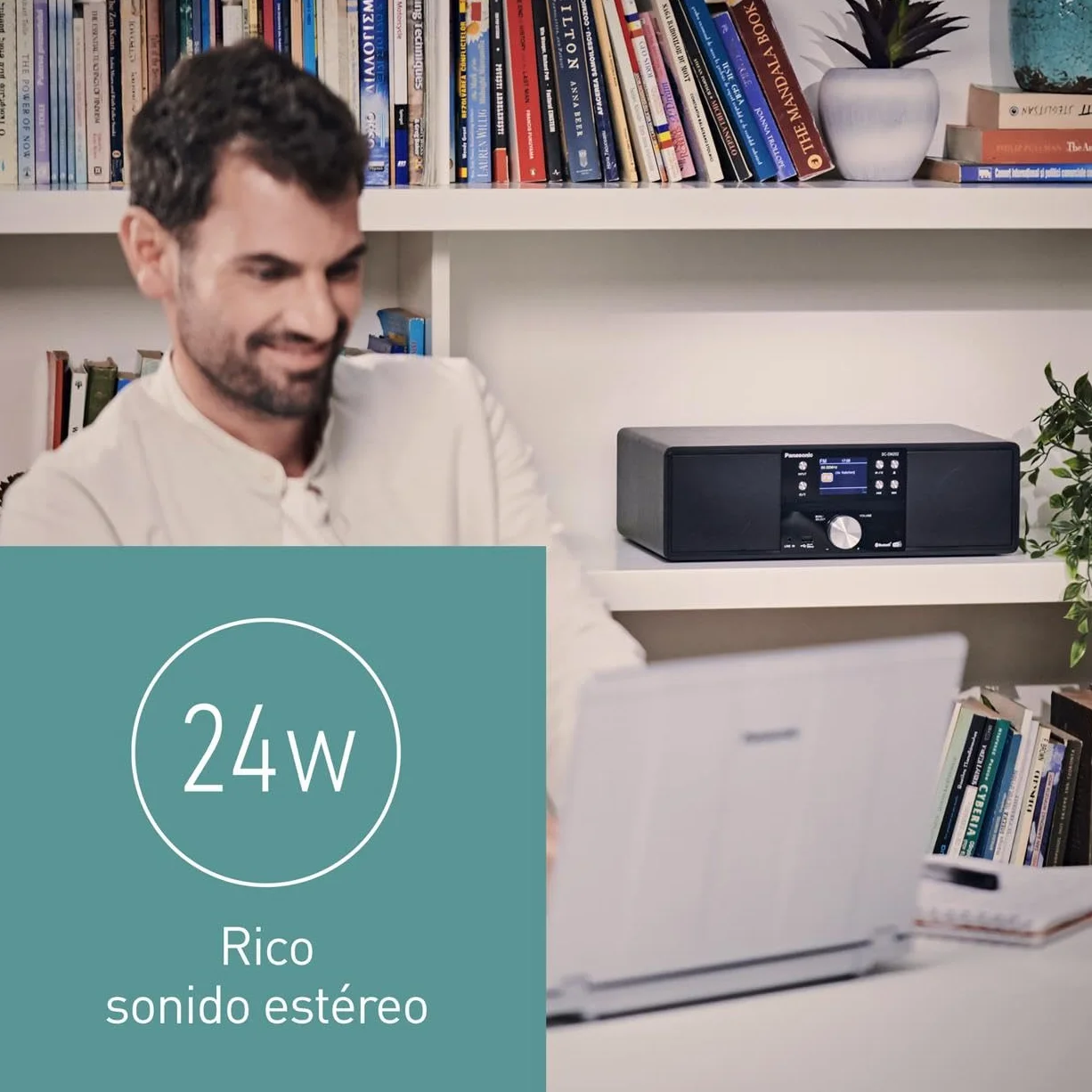 Panasonic SC-DM202EG-K Sistema Estéreo Micro Hi-Fi Compacto con CD, Radio Dab+/FM, USB y Bluetooth, Altavoces de 24 W, Control Remoto, Pantalla LCD TFT de 2,4", Ajustes de Ecualización, Negro.