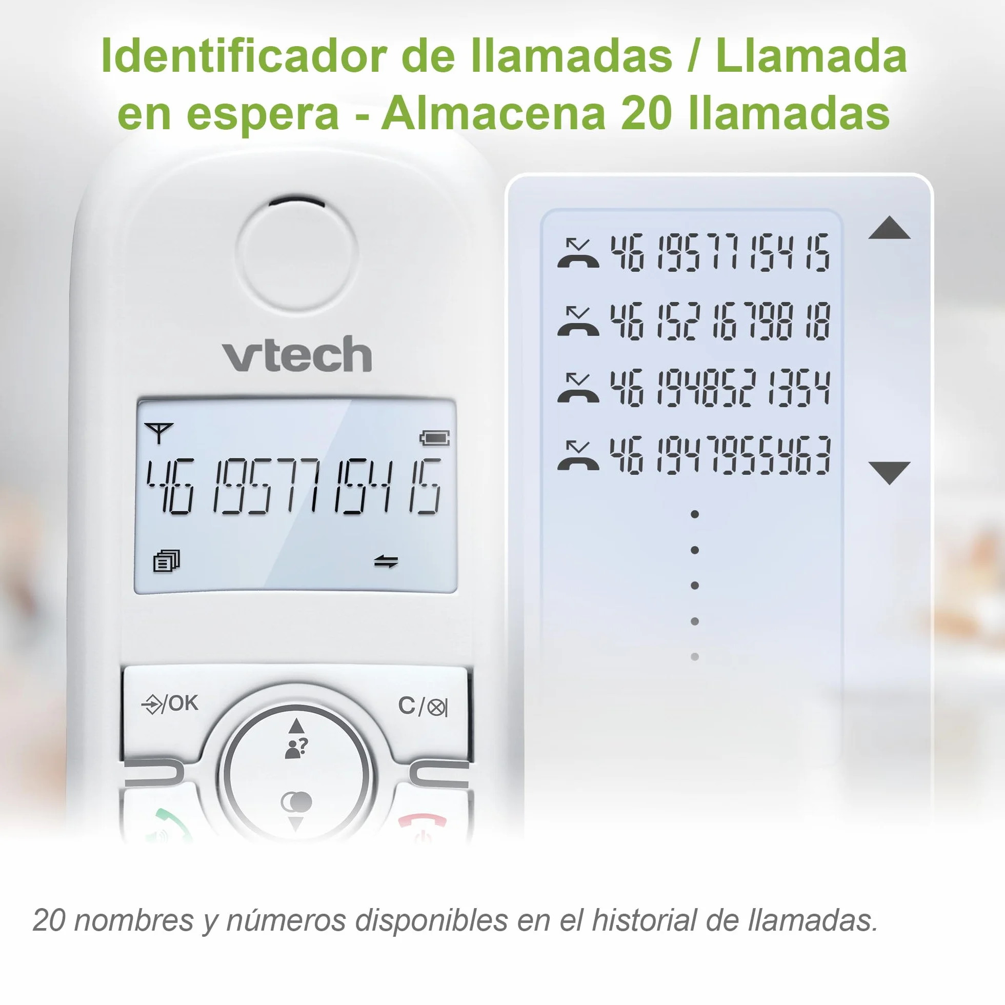 VTech CS1501 DECT Teléfono inalámbrico duo con cargador doble, manos libres, bloqueo de llamadas, identificador, pantalla retroiluminada, Blanco