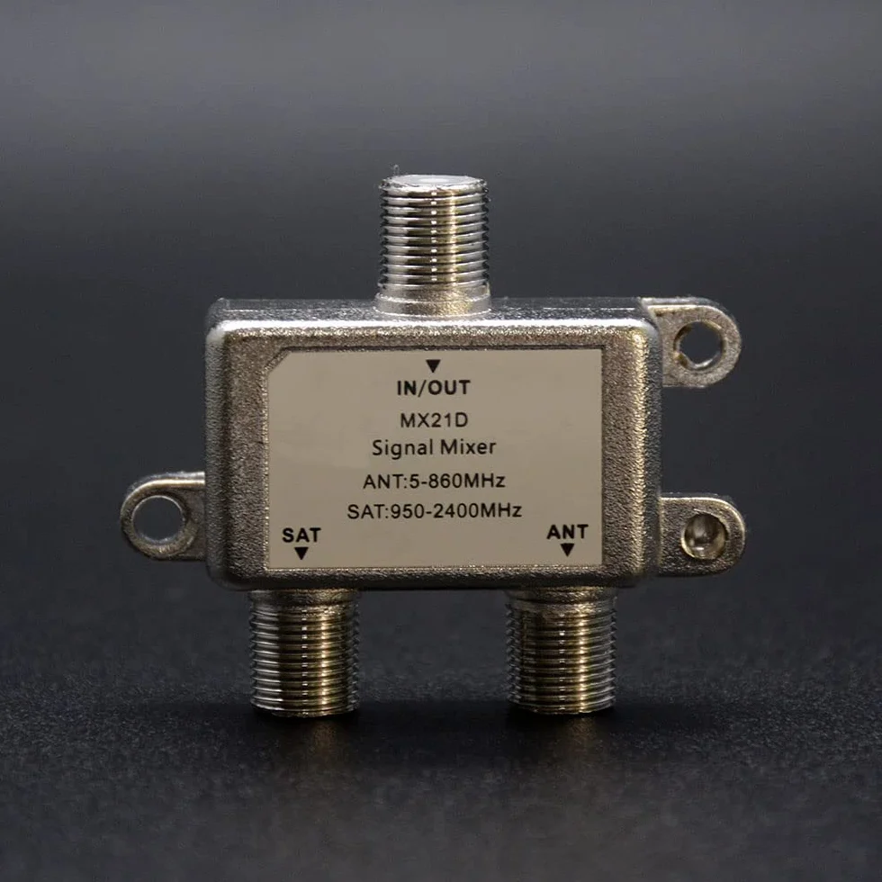 DollaTek 2 en 1 2 vías satélite divisor MX21D TV señal cable TV señal mezclador SAT/ANT diplexor ligero compacto