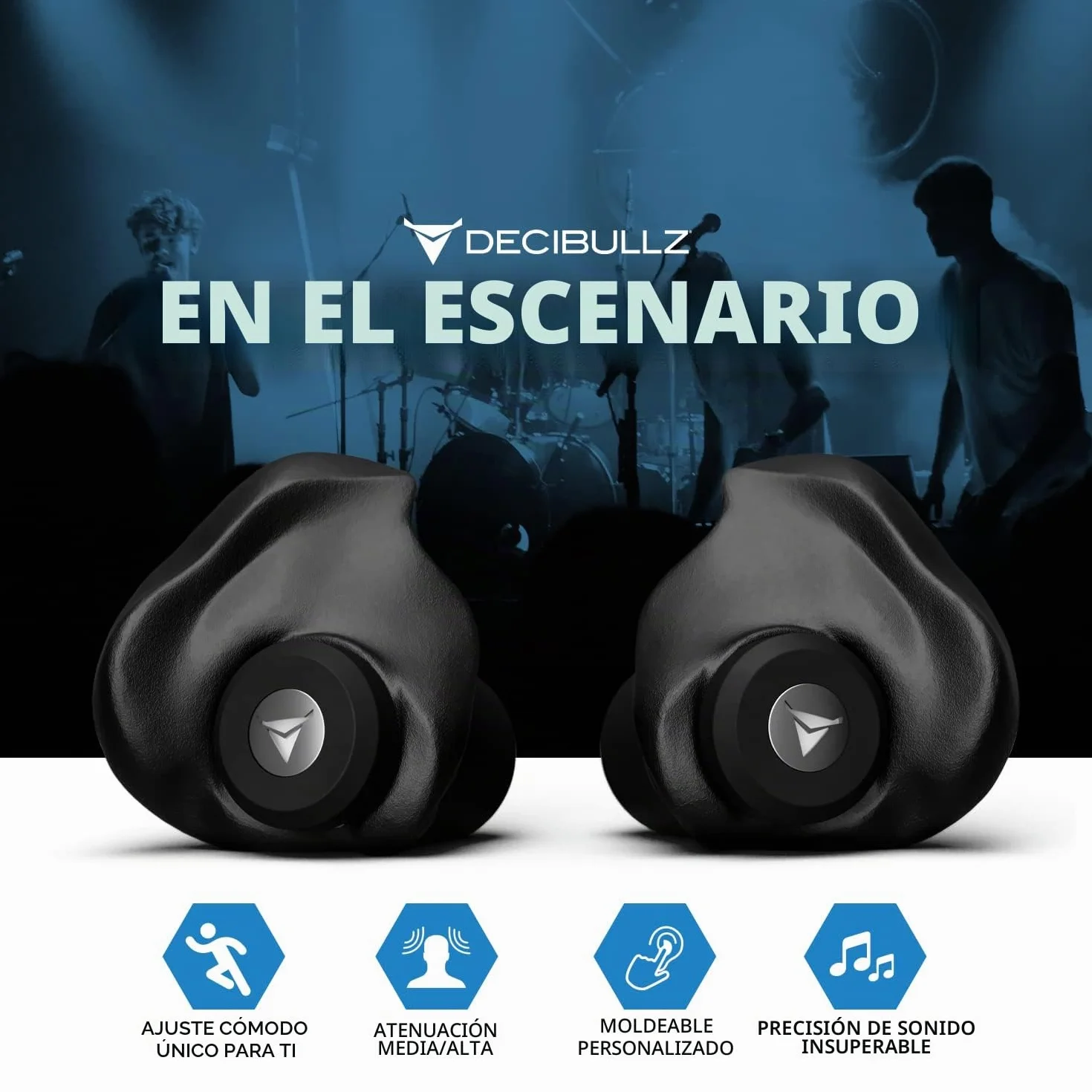 Decibullz Filtros de ruido moldeables profesionales con tecnología de filtración acústica profesional, perfectos para músicos, grabadores y asistentes a conciertos