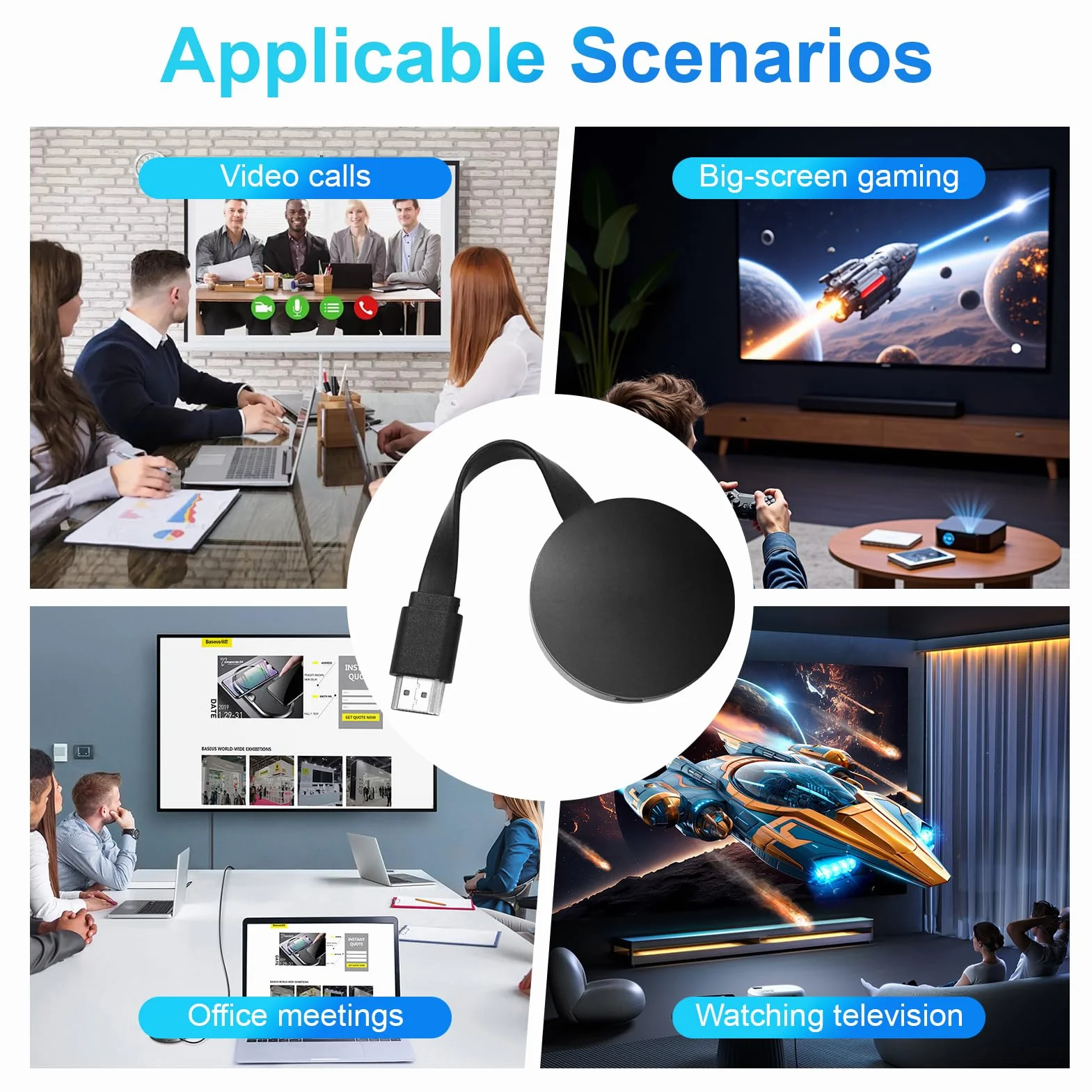 Adaptador HDMI Inalámbrico 4K WiFi Dongle para TV Proyector Miracast AirPlay DLNA