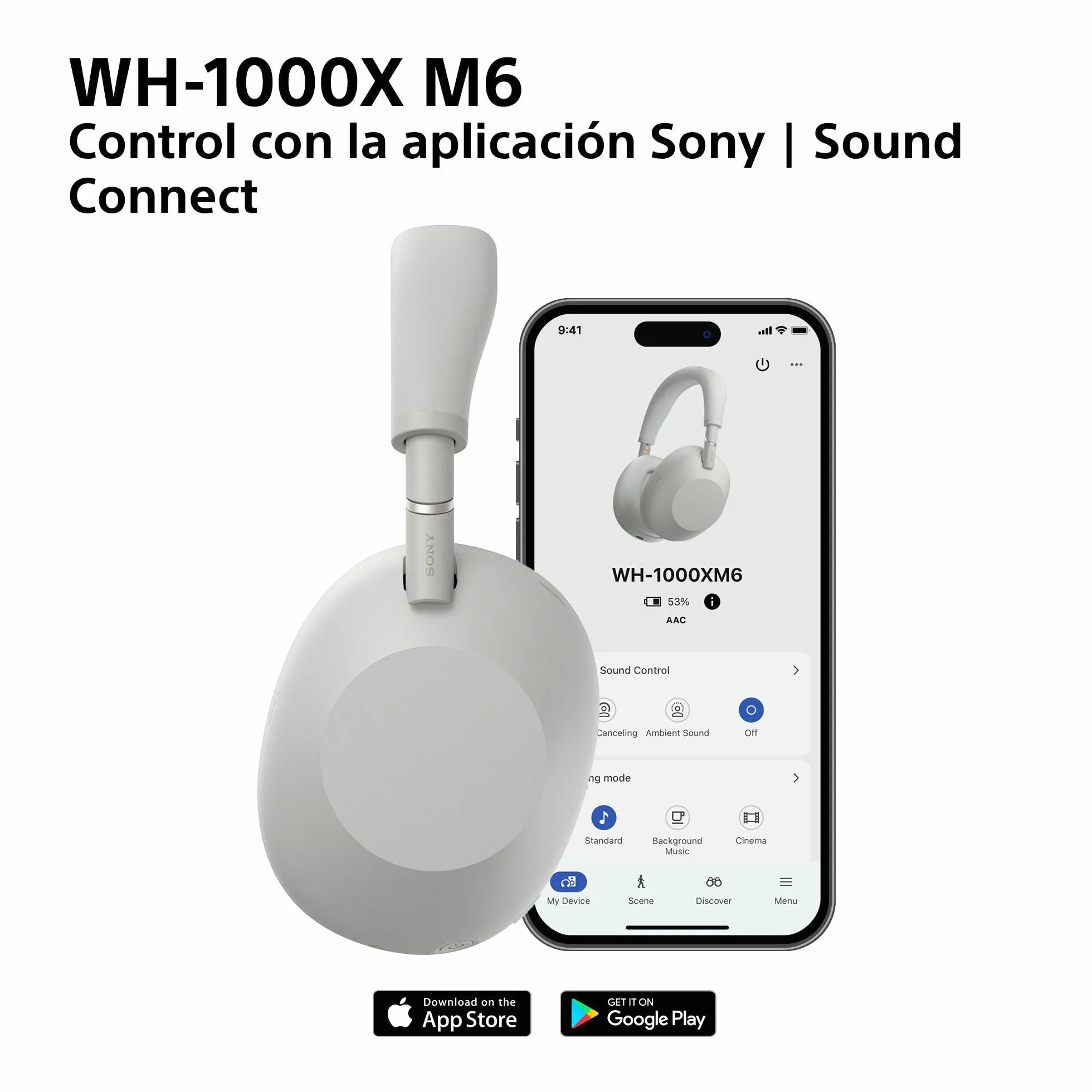 Sony WH-1000XM6 Auriculares Bluetooth inalámbricos con Noise Cancelling, Sonido de Alta resolución, cómodos, diseño Plegable, Estuche Resistente, 30 Horas de batería, iOS y Android - Plata