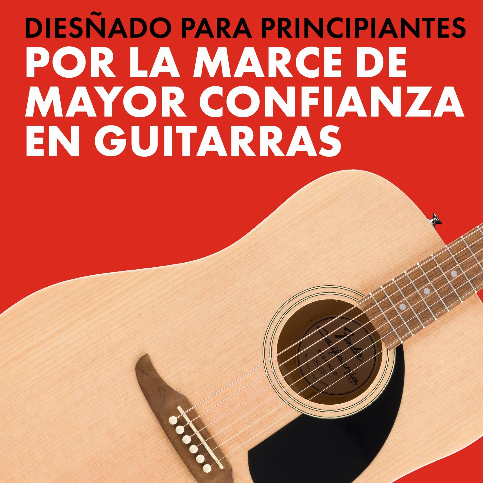 Fender guitarra acústica California Debut Redondo en acabado natural, funda, correa, cable, púas, soporte para guitarra