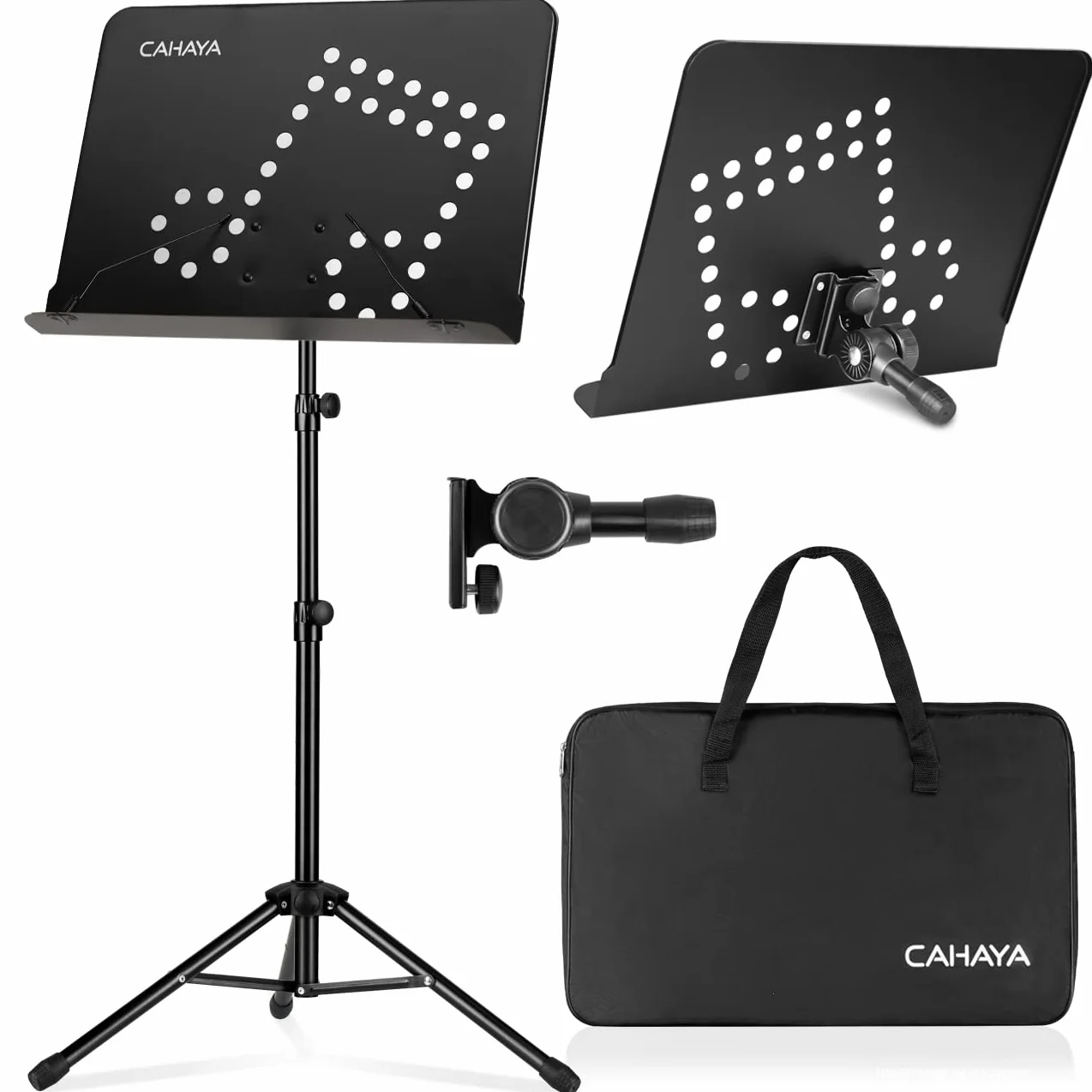 CAHAYA 2-EN-1 Atril Partituras & Atril de Escritorio para Libros [Nueva Versión] Soporte para Partituras Plegable 80-145cm con Bolsa de Transporte