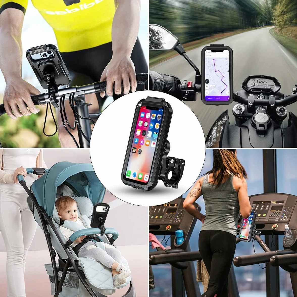 Soporte Movil Moto Impermeable 360°Rotación Universal Soporte Movil Bicicleta Desmontable con Pantalla Táctil, Anti Vibración Soporte para Telefono Movil de Motocicleta para 5.5"-6.8" Movil (L)