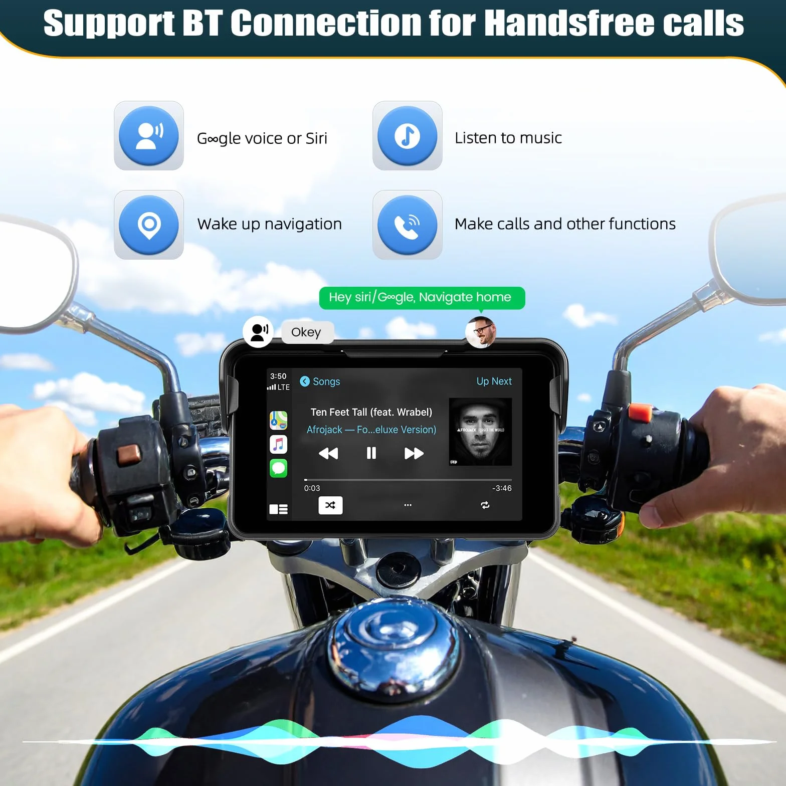 CAMECHO Moto Carplay Pantalla 5 Pulgadas Wireless Carplay Android Auto IP68 Navegación a Prueba de Agua