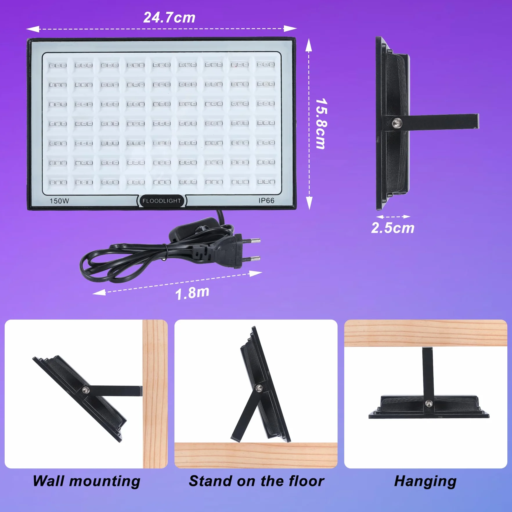 Luz Negra LED 2 Piezas, 150W Luz uv Impermeables IP66, para Disco DJ, Iluminación de Escenario, Fiesta Glow, Decoración De Halloween, Fiesta Fluorescente