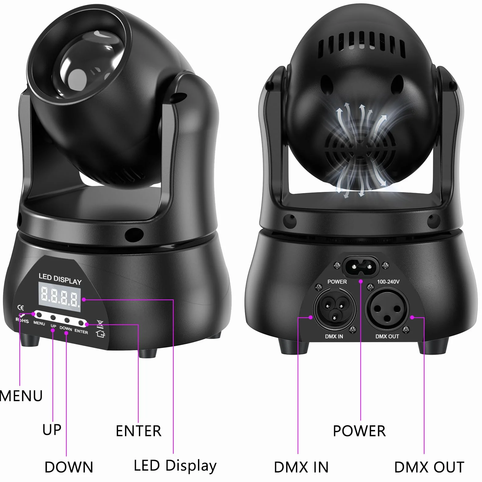 Mini 60W Beam Cabeza Móvil Luces de Escenario, RGBW LED Luces de Fiesta dmx512 Control de Sonido Equipo de Iluminación Profesional para Escenario Espectáculo Disco Bar Fiesta Navidad (Nueva versión)