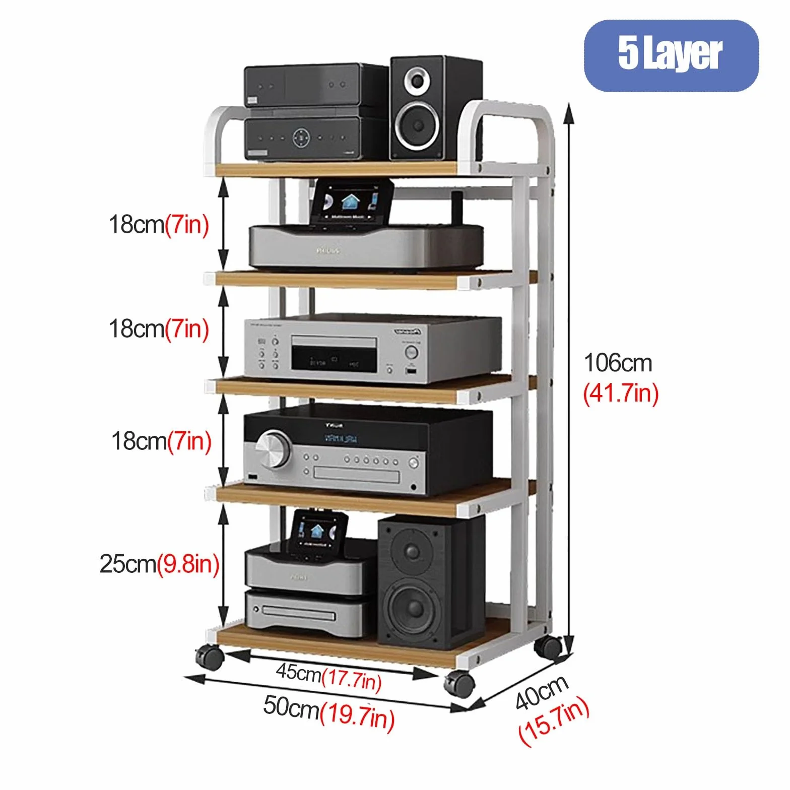 YLLFFLL Mueble Equipo HiFi Soporte para Componentes Audiovisuales con Ruedas, Mueble Estéreo con Ruedas para Salón/Oficina/Espacios Pequeños, Soporte Estéreo De 3/5/ 4 Estantes(Black,H 106cm(41.7in))