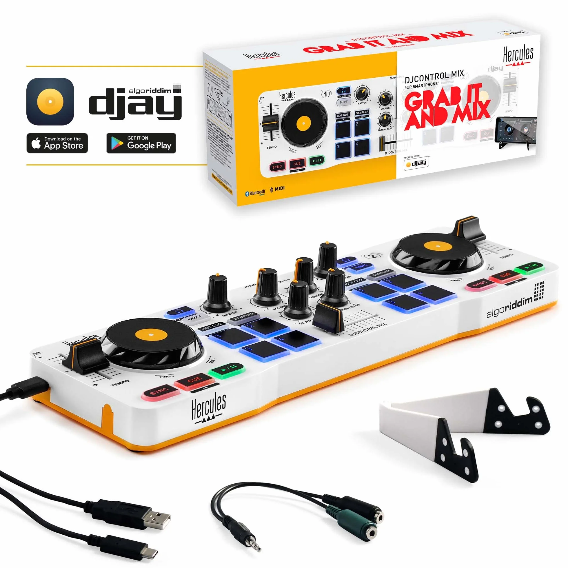 Hercules DJControl Mix - Controladora DJ Bluetooth de 2 pistas para móviles