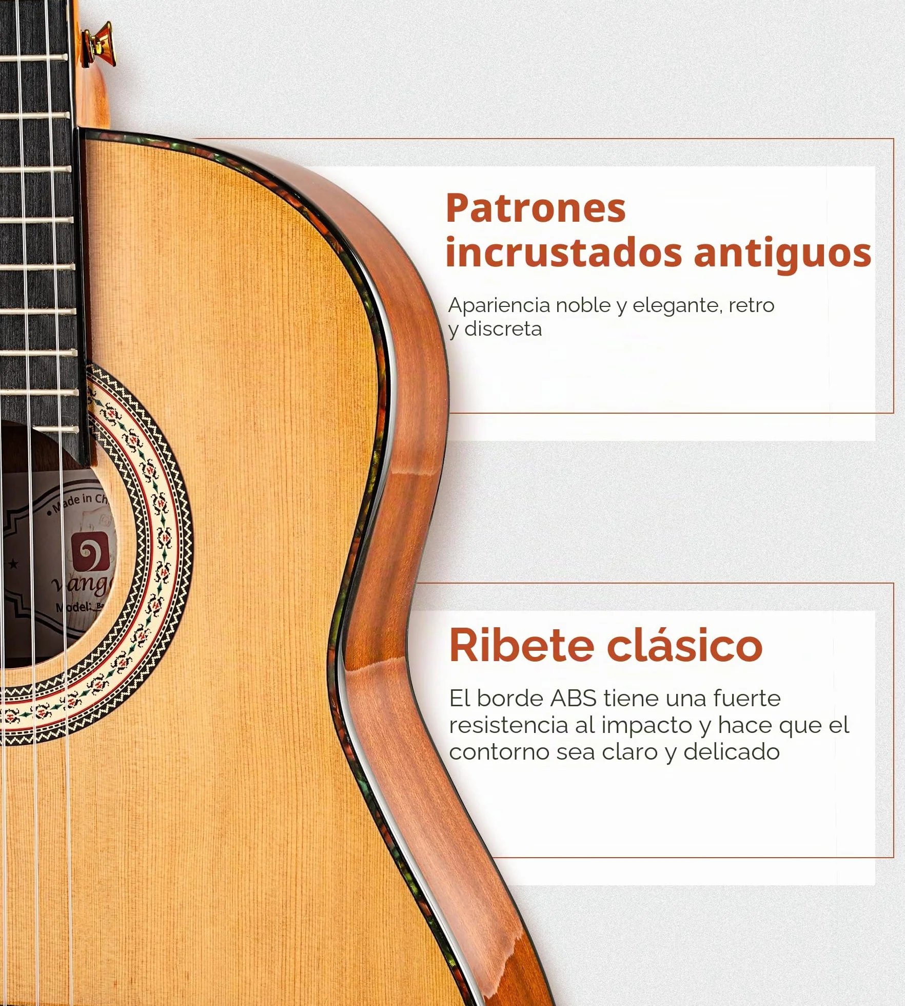 Vangoa Guitarra Clásica Española 4/4 Starter Set, Acústica De Sapeli Y Pino Rojo, Cuerdas De Nylon, Con Estuche, Pedal Y Afinador