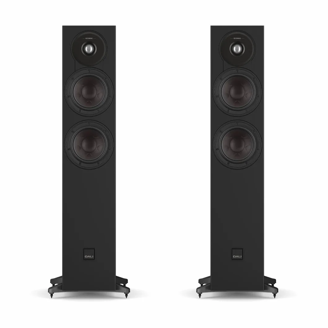 DALI SONIK 5 Slim altavoces pasivos de alta fidelidad de pie – Woofers de cono de claridad duales de 13,3 cm, tweeter de cúpula blanda de 2,8 cm, sistema de imán SMC, ceniza negra (par)