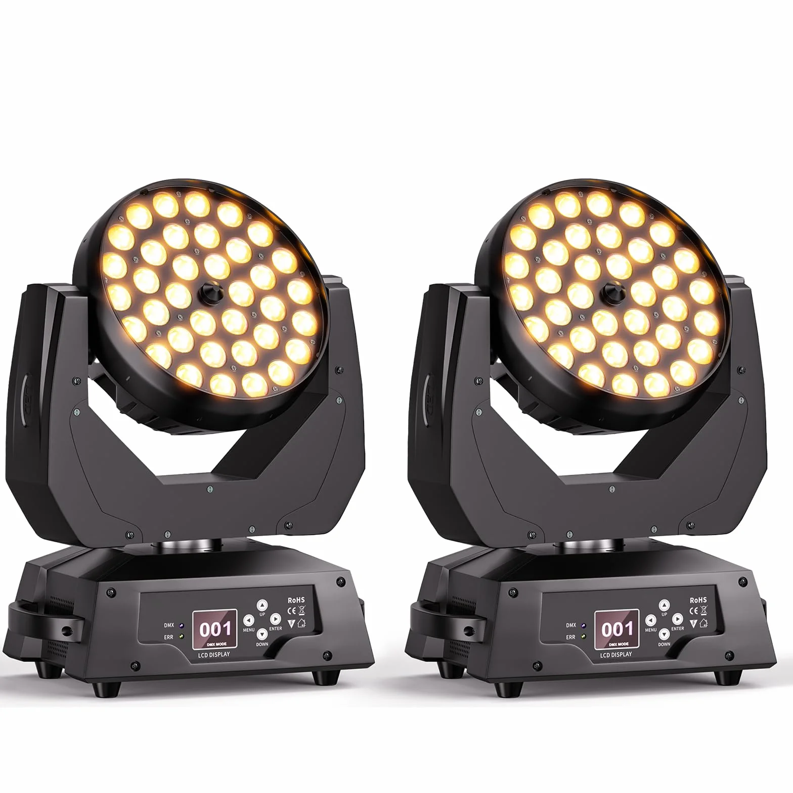 2PCS 36X10W Cabeza Movil LED DMX512 Zoom Beam Wash Efecto Luces RGBW 4 en 1 Iluminación de escenario para Navidad Fiestas DJ profesional Conciertosventos