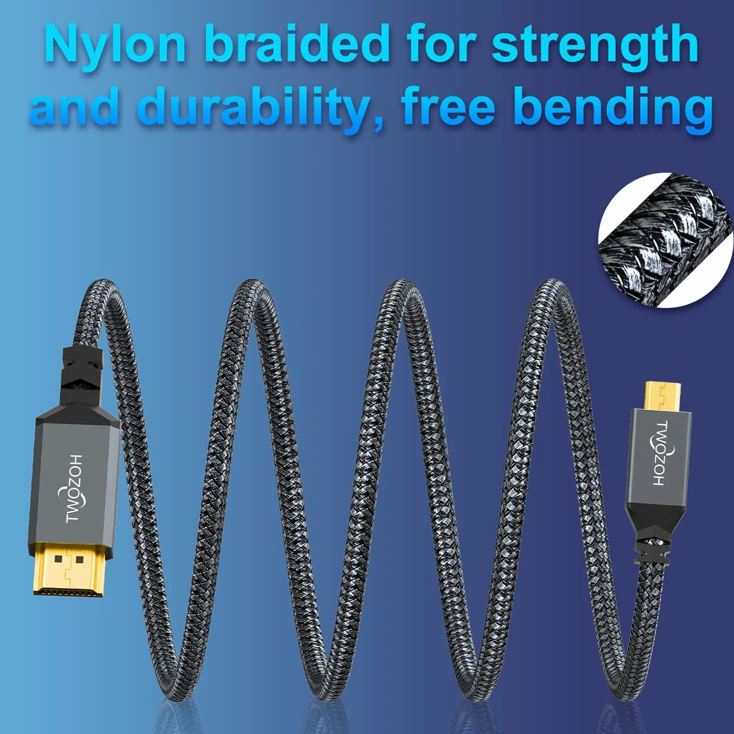Twozoh Cable Micro HDMI a HDMI 1M, Micro HDMI Tipo D a HDMI Tipo A supporta 4K/60Hz 1080P 2.0a/b 2.0/1.4a