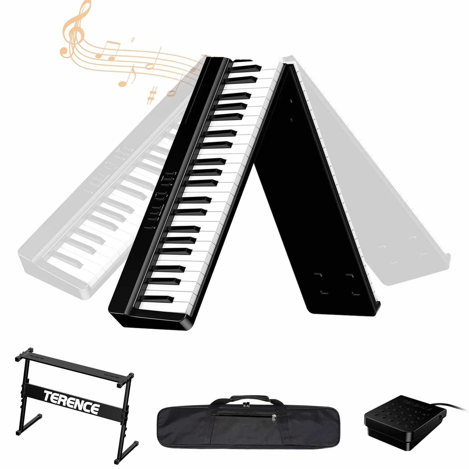 TERENCE Teclado de piano Piano digital portátil de 88 teclas con soporte Z, teclado semipesado para principiantes y expertos, función de grabación de audio integrada, interfaz MIDI Bluetooth.