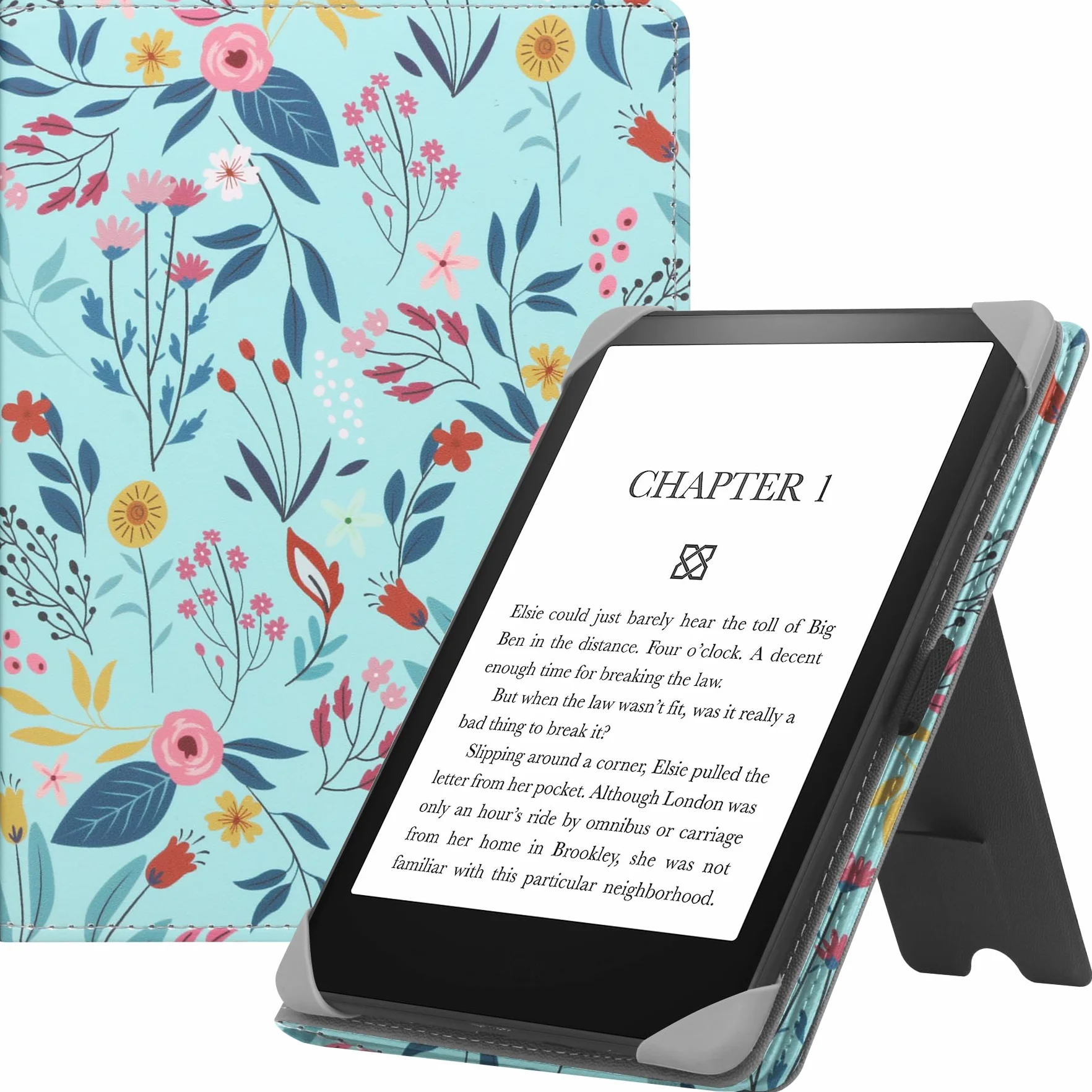 HGWALP Funda Universal para 6-7 Pulgadas eReaders, Funda Folio Stand Soporte con Correa Compatible con Kindle Paperwhite/Colorsoft/Kobo/Tolino/Pocketbook/Sony 6" 6.8" 7" E-Book Reader-Spring Bloom