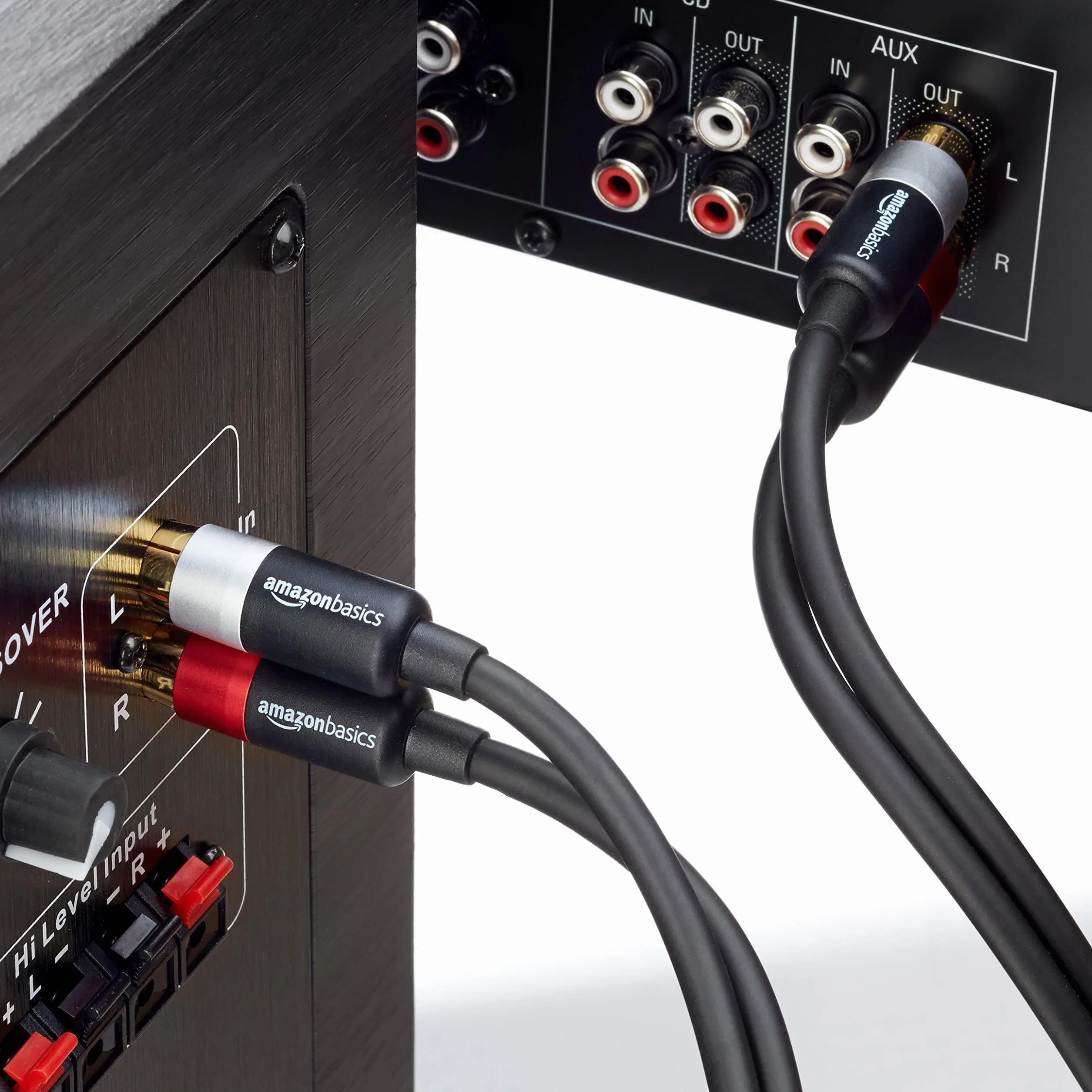 Amazon Basics 2 kable audio RCA 2.4 m pozłacane złącza czarny