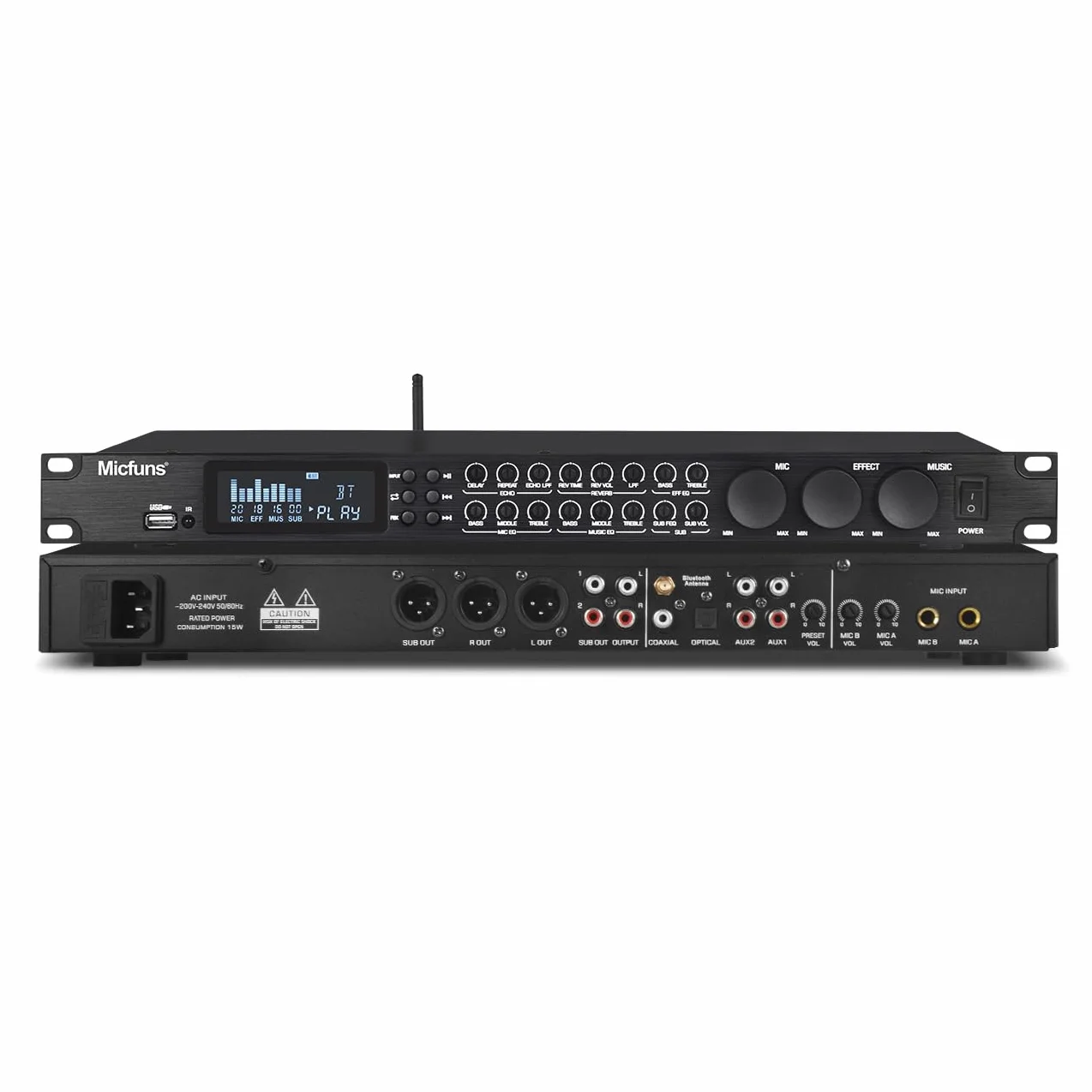 KT900 Digital Pre-etapa Efector Anti-aullido Procesador de Audio Echo USB MP3 Bluetooth Óptico