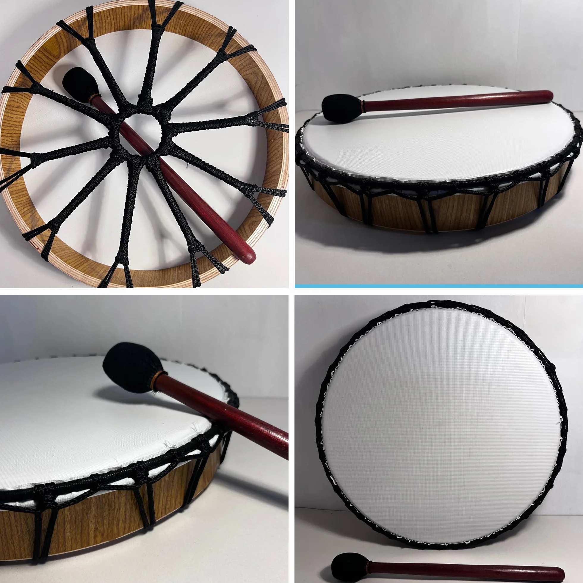 Tambor vegano chamánico grande de 40 cm con batidor de madera, instrumento de percusión con tono resonante profundo