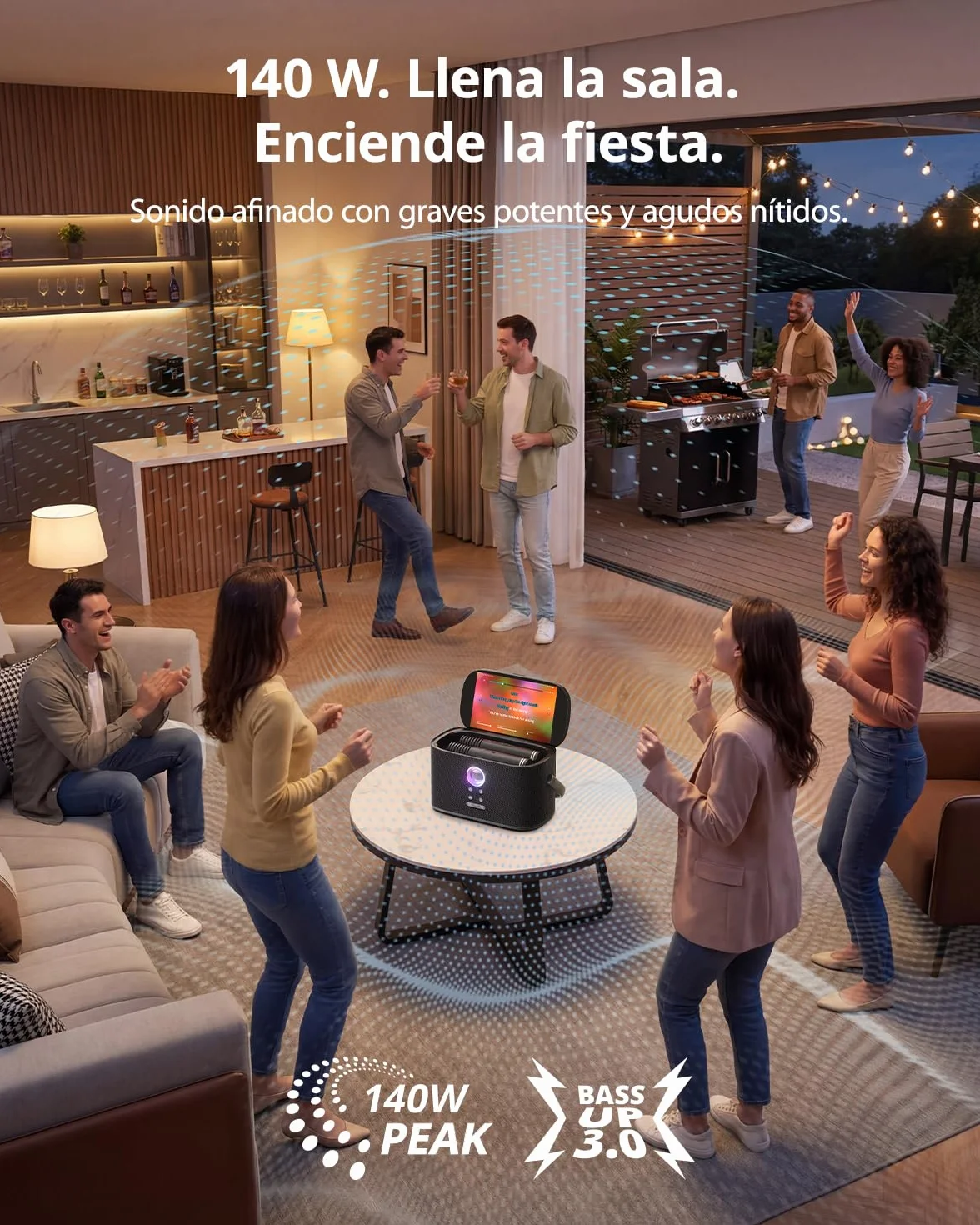 Máquina de Karaoke para Adultos, Pantalla Integrada con Letras, 2 Micrófonos Inalámbricos de Autocarga, Aplicación de Karaoke, Altavoz 140W, Conexión a TV para Fiestas en Casa y Exteriores (Shell S2)