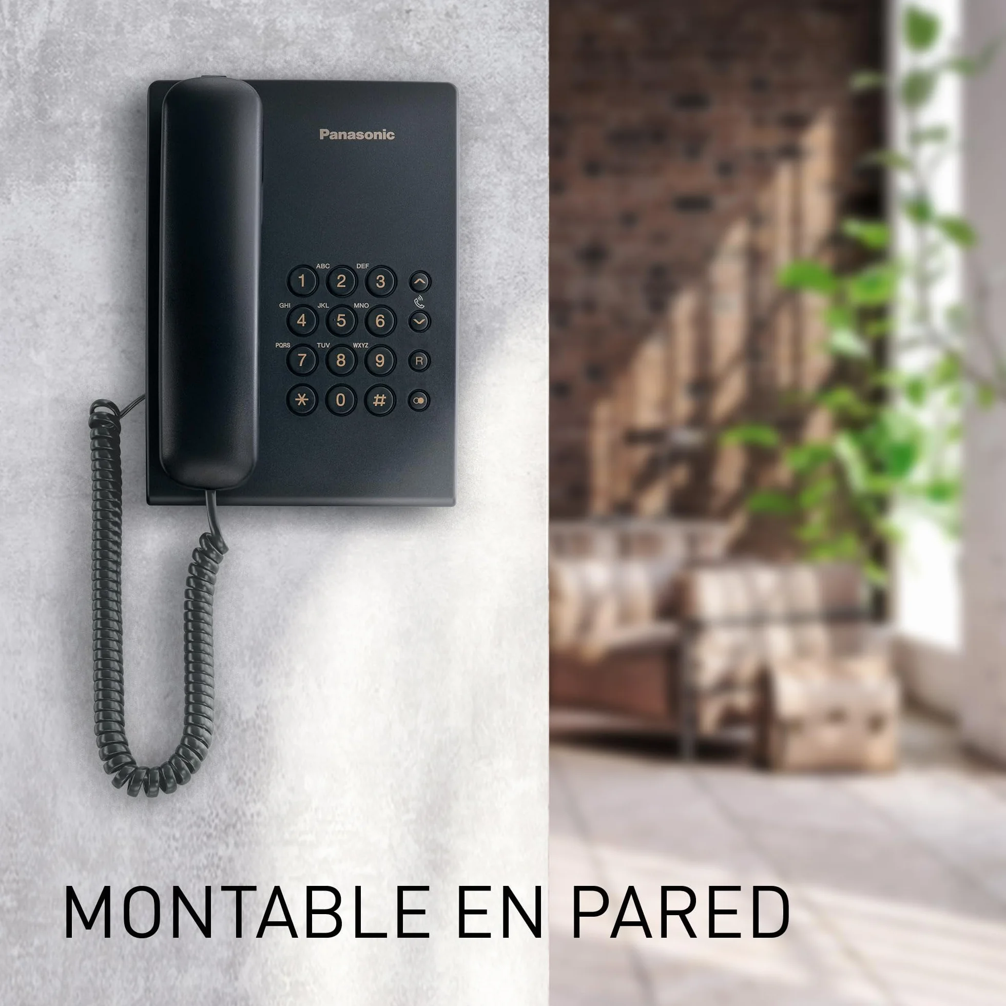 Panasonic KX TS500EXB - Teléfono Fijo con Cable para Hogar u Oficina, Montaje en Pared o Escritorio, Control de Volumen, Repetición de Número, Color Negro