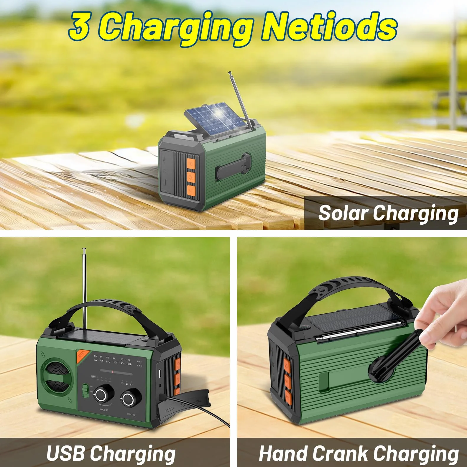 27000mAh Bluetooth Radio Solar de Emergencia con Manivela, Am/FM de Radio 3 Métodos de Carga 8 en 1 Radio Portátil de Emergencia, SOS, Linterna, Brújula, Lámpara de Lectura, Toma de Auriculares