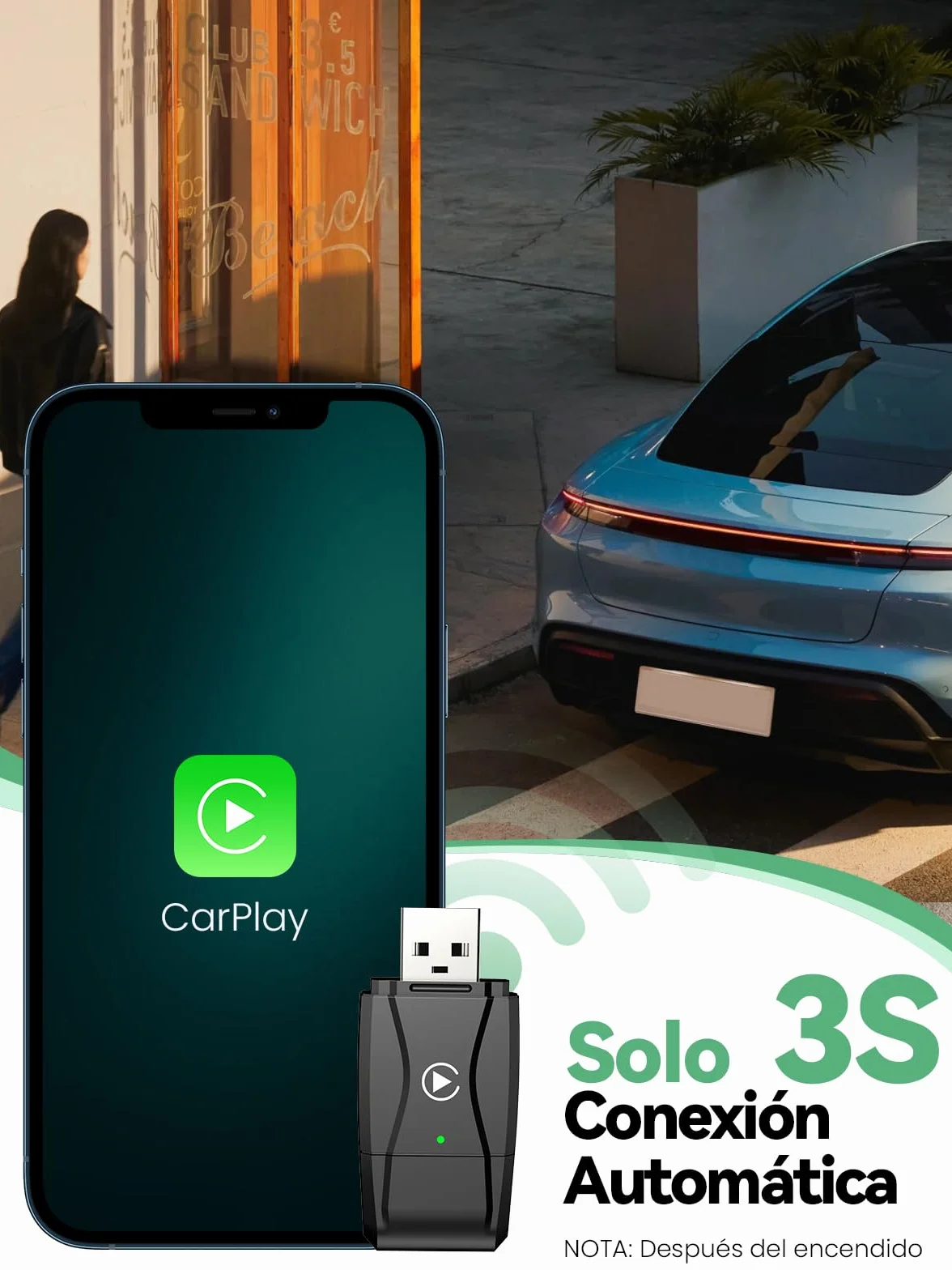 S3 Adaptador Carplay Inalámbrico para iPhone, Convierte Cableado a Inalámbrico, USB A/C Plug and Play, Compatible iOS 10+ y Coches con Car Play Desde 2016