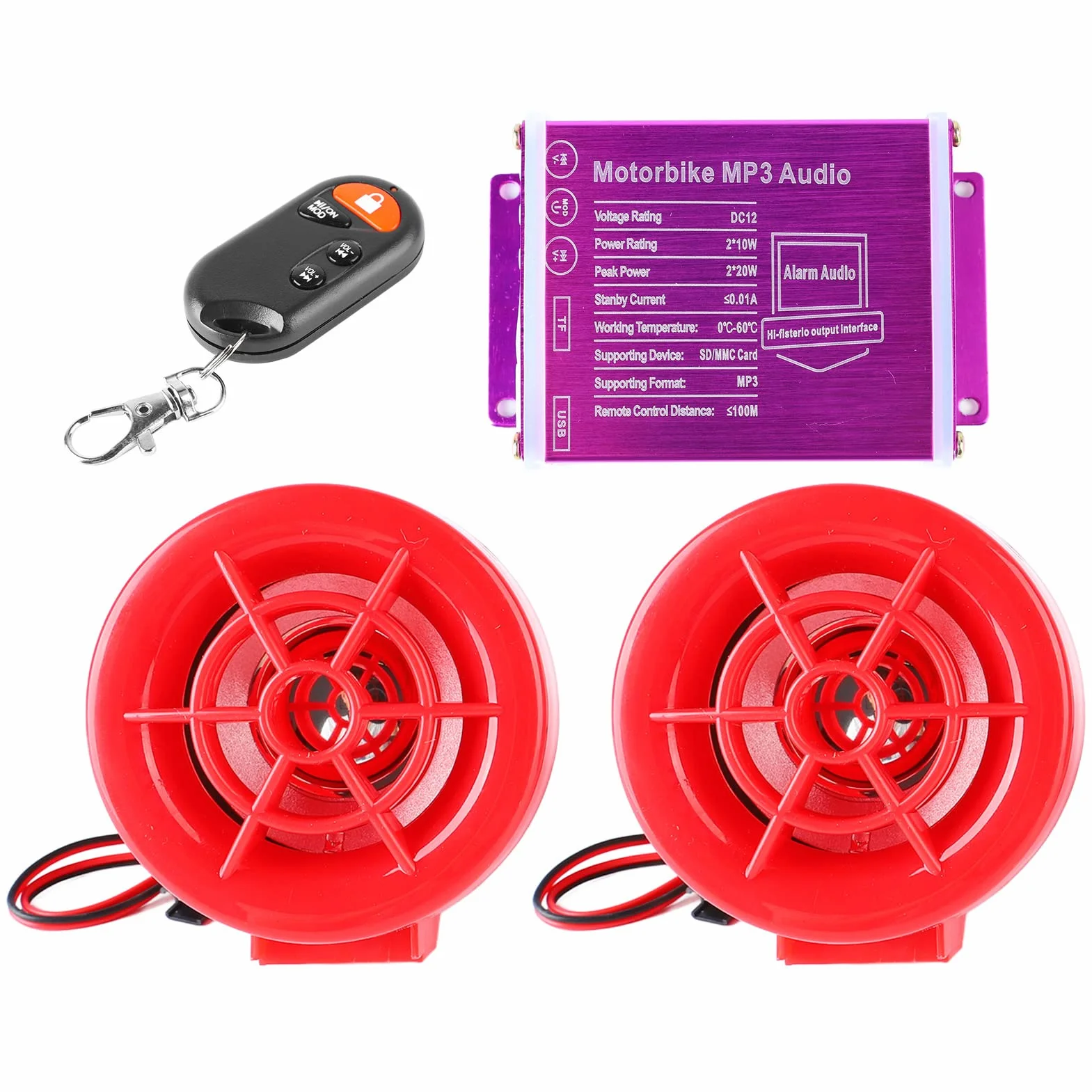 Cocoarm Altavoces de Alarma para Moto, Reproductor MP3 Bluetooth Resistente Al Agua, Antirrobo para Motos con Radio FM y Conectividad USB