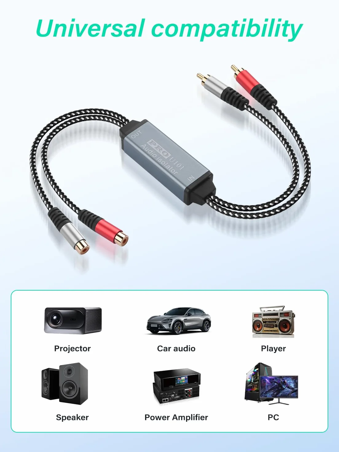 Aislador de ruido RCA, doble canal, filtro de señal de audio RCA, para coche, estéreo, sonido de alta fidelidad para eliminar el zumbido