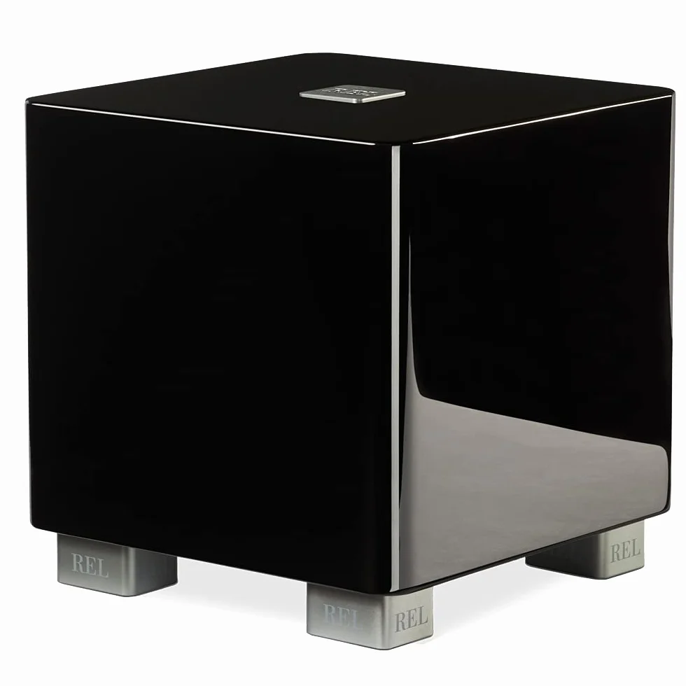 REL Acoustics T/5x Subwoofer, controlador de 20,3 cm de disparo hacia abajo, puerto inalámbrico Arrow, negro brillante de alto brillo