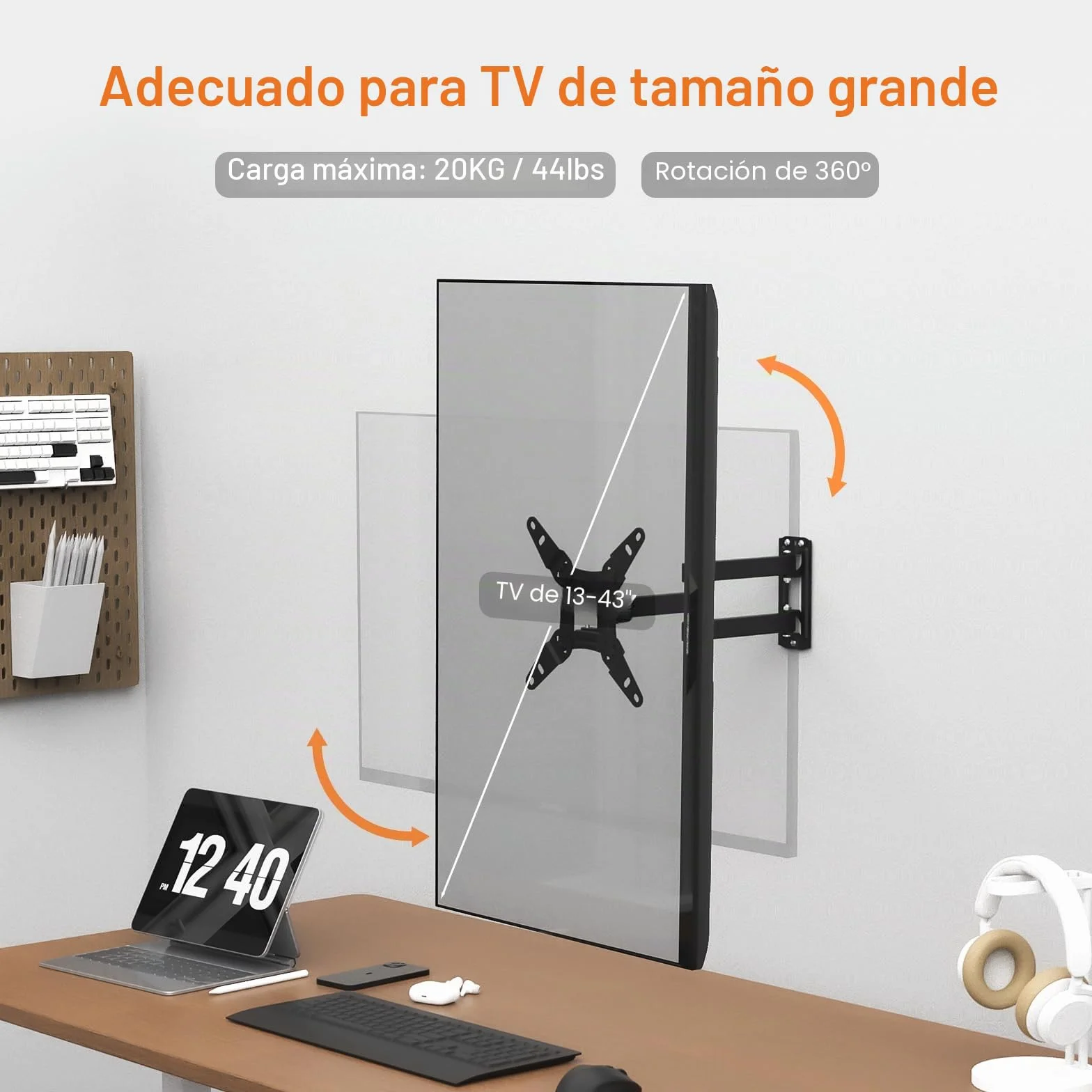 GRIFEMA GB1008-2 Soporte TV Pared 13-43" Giratorio Inclinable Extensible Universal VESA 200x200mm 20kg