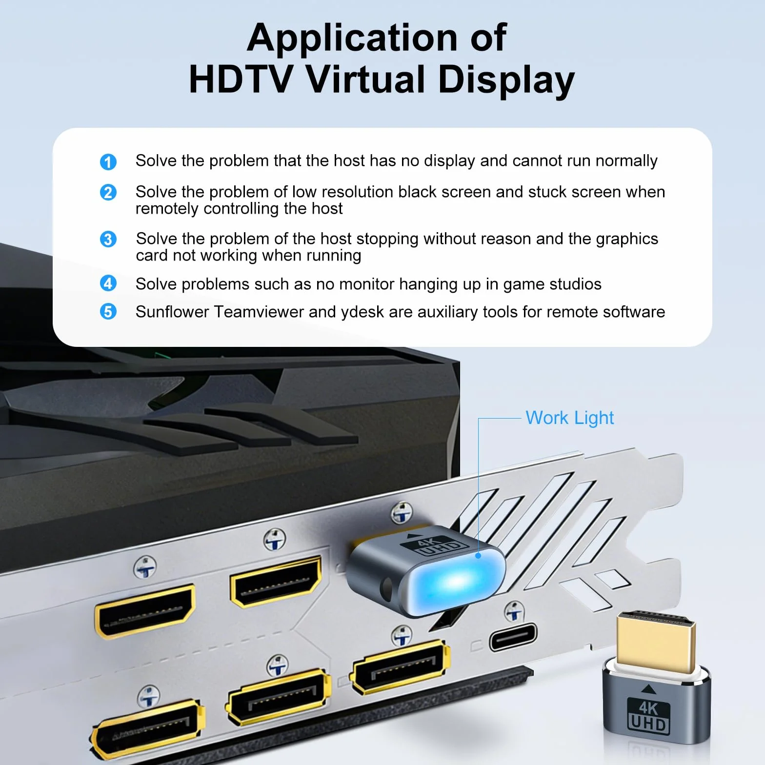 HDMI Virtual Connector, simulador de Monitor Virtual 4K de Alta resolución (con luz indicadora)