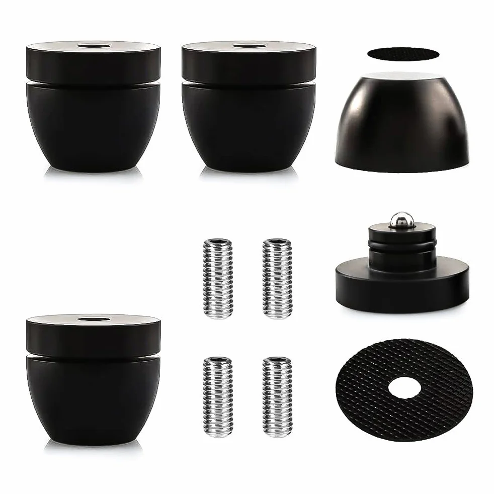 Tertullus 4 Pies para Altavoces Negros, Amortiguadores de Aluminio, Pies Absorbentes