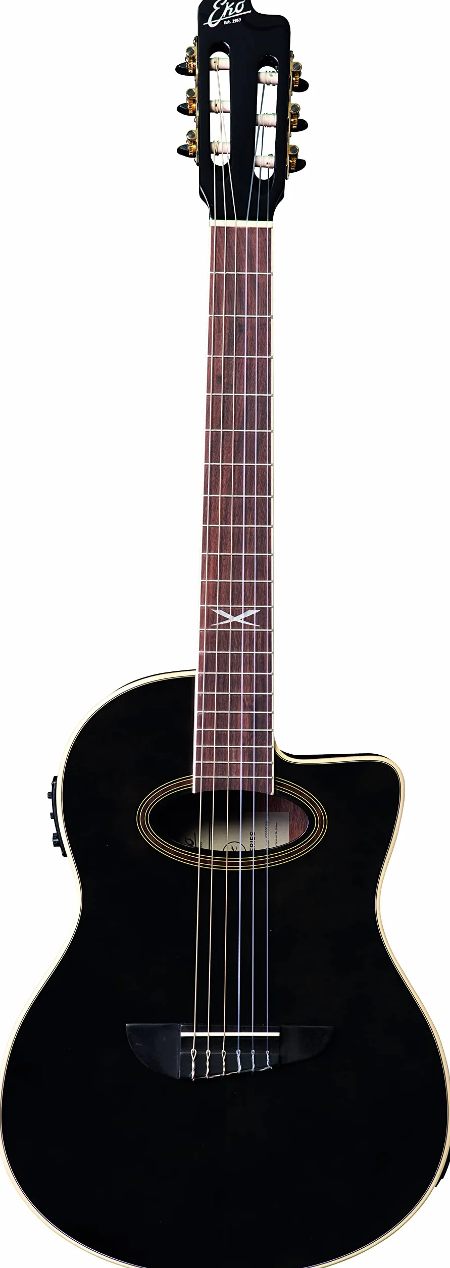 EKO GUITARS – NXT NYLON N100CE SEE THROUGH BLACK, Guitarra Clásica Cutaway Electrificada, Tapa Abeto, Aros, Fondo y Mástil Caoba, Diapasón South American Roupanà, Escala 650 mm, Color Negro