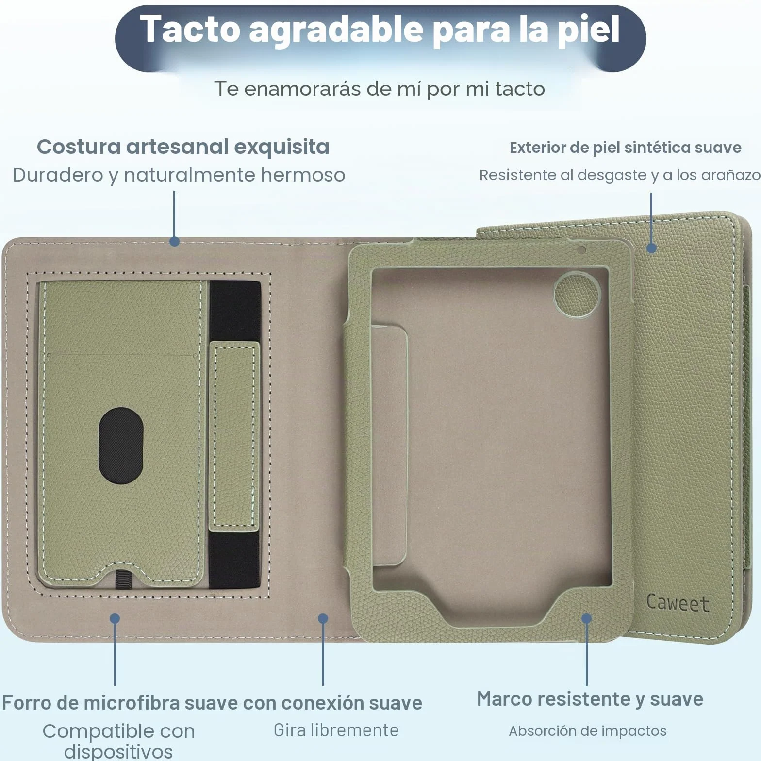 Caweet Funda para Kobo Clara Colour/BW de 6 Pulgadas, Lanzamiento 2024, Cubierta de Soporte Plegable de Piel de PU Premium con Ranura para Tarjeta y Correa para la Mano, Verde