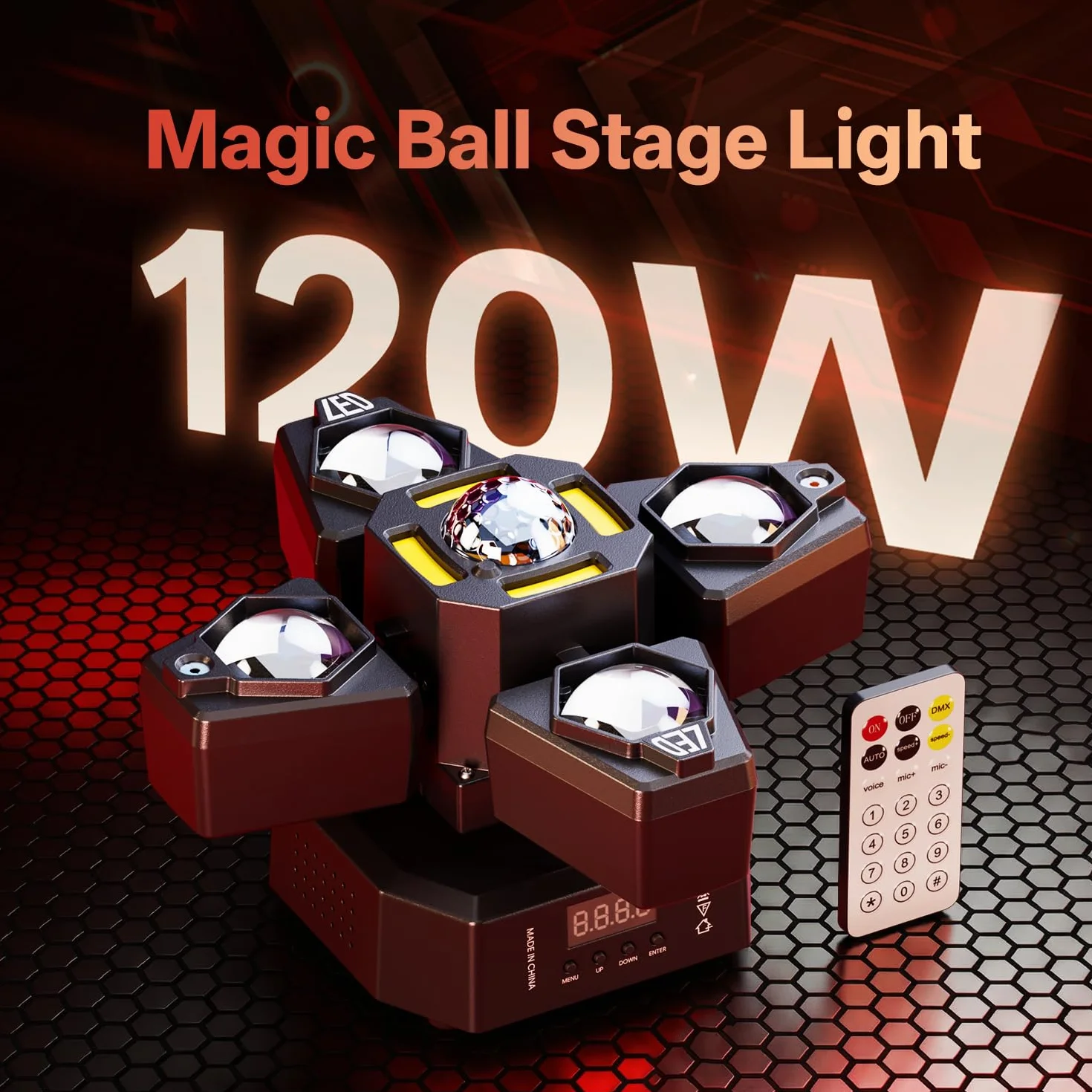 1PCS 70W Cabeza Móvil Beam Luces de Escenario con Control Remoto,Foco LED RGBW 4 Brazos con Bola,Luces Discoteca Mini Moving Head DMX512 Efecto Estroboscópico para Fiesta DJ Bar Halloween