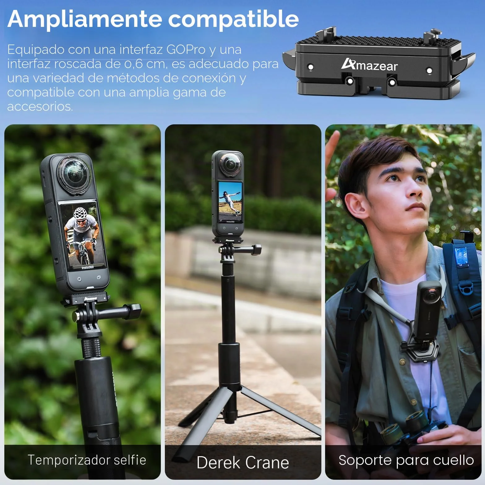 AMAZEAR Soporte magnético de liberación rápida para Accesorios de Aire Insta360 X5 X4 Air, Adaptador QR de aleación de Aluminio Insta 360 X5 / Ace Pro 2 con Go-Pro y Montaje roscado de 1/10.2 cm-20