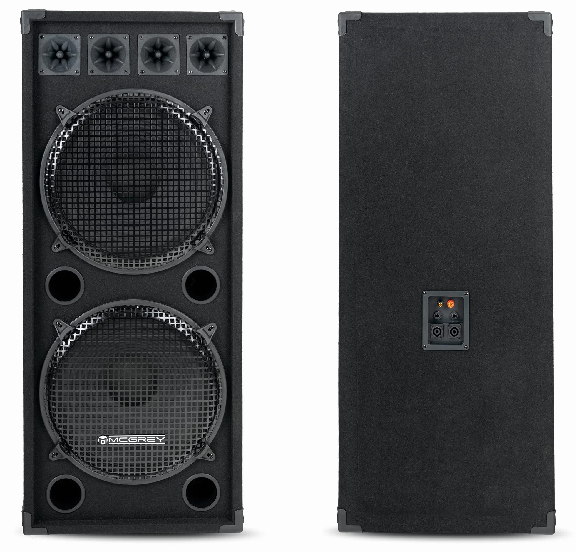 McGrey 2X DJ-2522 Altavoces DJ PA de 2 Niveles 2X 38cm (15") Subwoofer 1500W (Par, Pasivo, Sistema de 2 Vías, Caja de Madera)